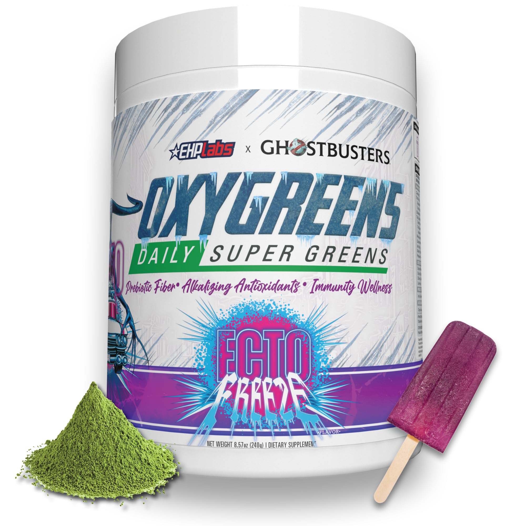 EHP LABS EHPlabs x Ghostbusters OxyGreens Super Greens Powder - Spirulina & Chlorella Superfood, Green Juice Powder with Prebiotic Fibre, Antioxidants & Immunity Support, 30 Serves (Ecto Freeze)