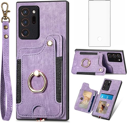Funda para teléfono Samsung Galaxy Note 20 Ultra 5G Funda tipo cartera con protector de pantalla y correa para la muñeca RFID Tarjetero Soporte
