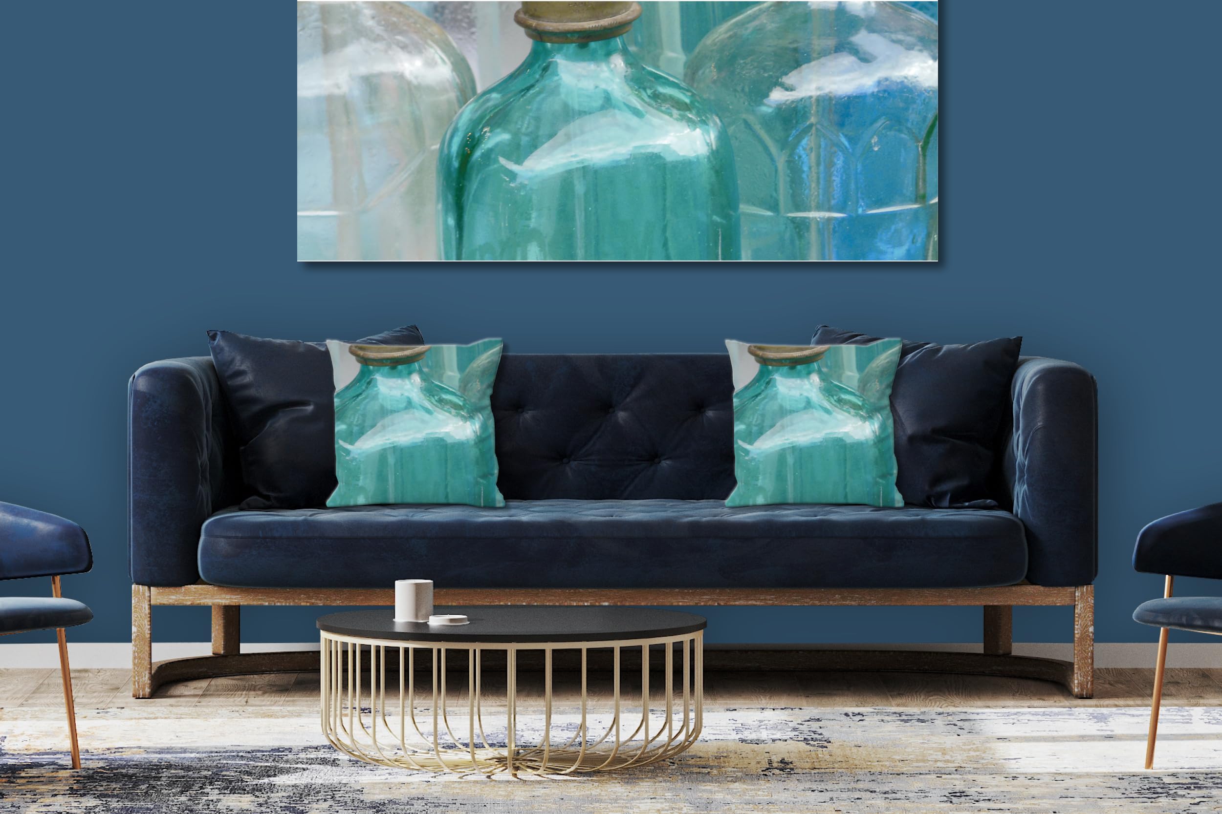 Glas-Schimmer 2 - Foto-Kissen-Hülle Set (2 STK.) 40 x 40 cm | Kissen-Bezüge - passend zu Wandbild - Deko-Kissen - Flasche Flohmarkt Paris Küche Getränke