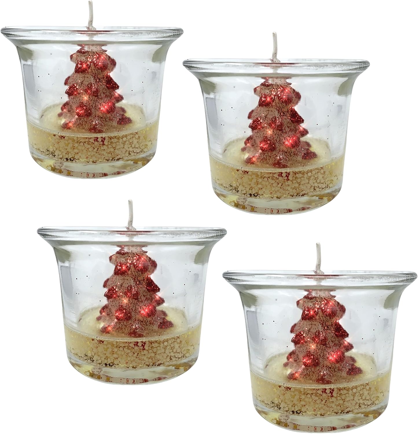 Christmas Tree Shaped Candles Attached in Glass Votive