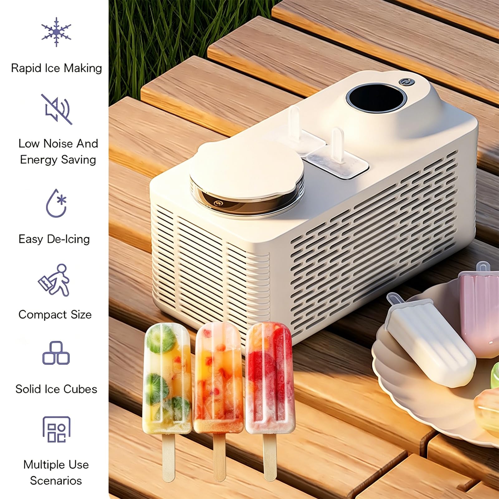 Mini máquina para hacer paletas de hielo, máquina de hielo portátil con 14 moldes de polos, 2 paletas en 25 minutos, para el hogar, coche, camping, oficina, color blanco