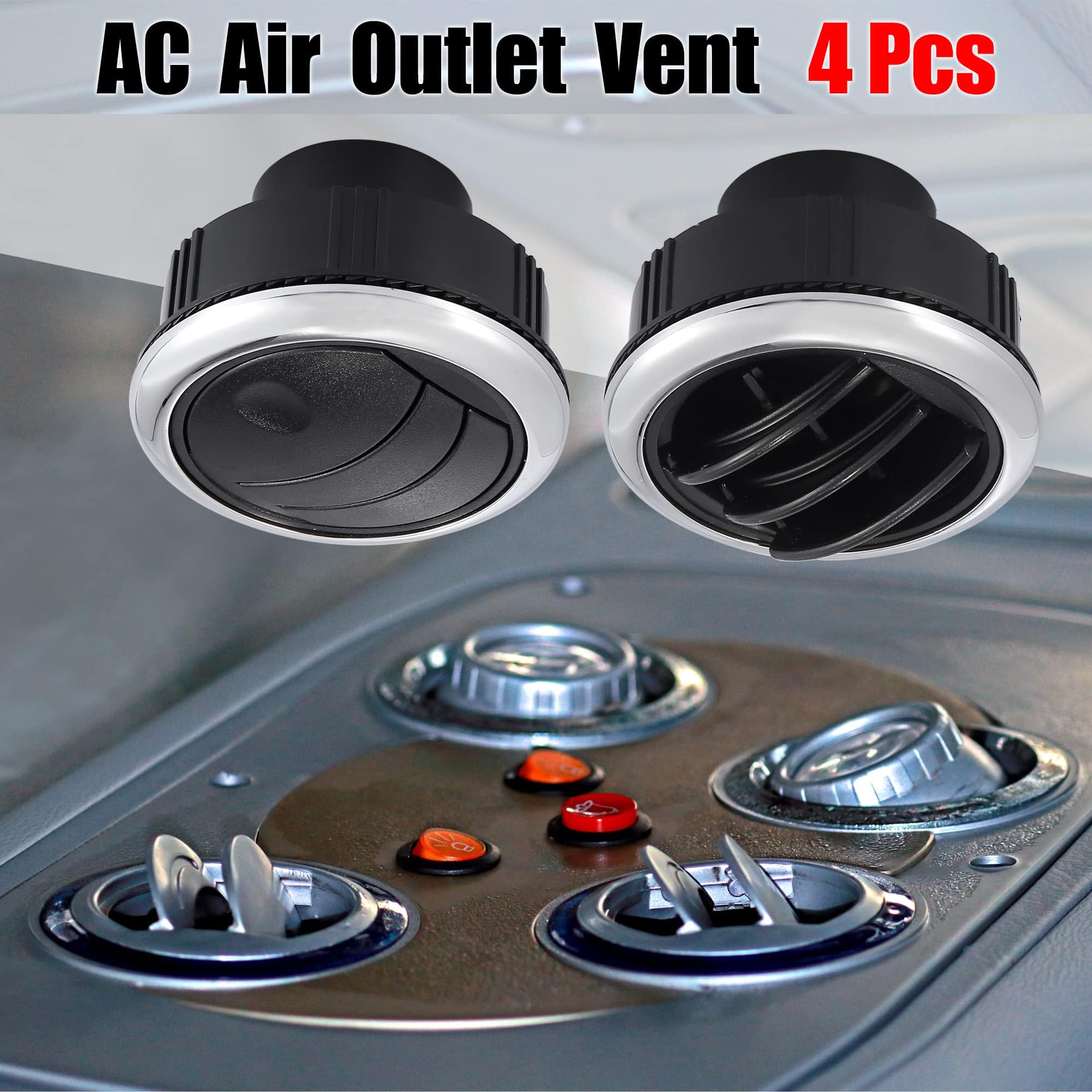 MACHSWON 4Pcs Round AC Air Outlet for RV Bus Boat Yacht Caravan Vent Louvered Dashboard Electroplate Knob 87mm 75mm 46mm - Image 2