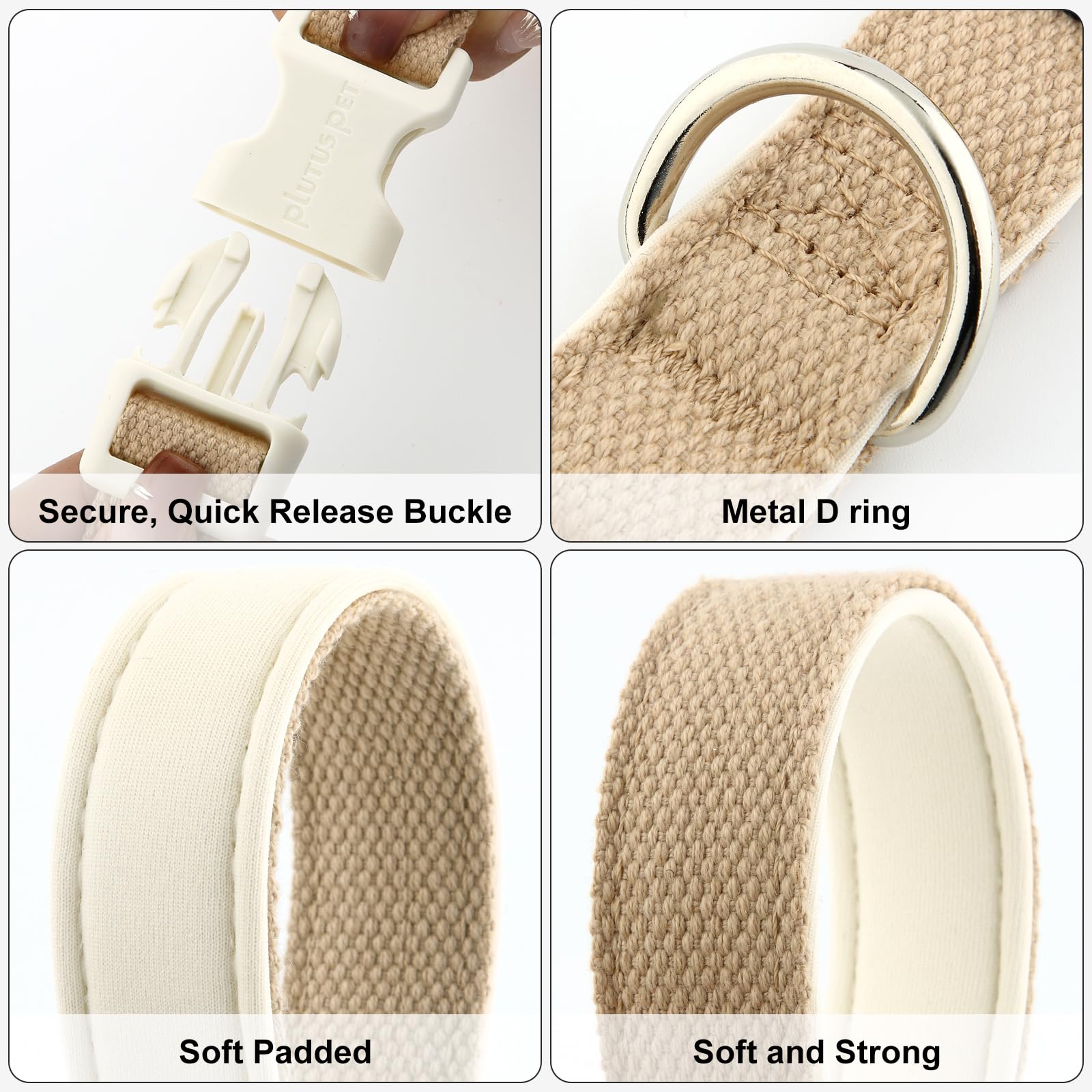 Plutus Pet Cotton Dog Collar, Heavy Duty Collar with Soft Padding, Adjustable and Comfortable for Small Medium and Large Dogs Beige, XS - Image 4