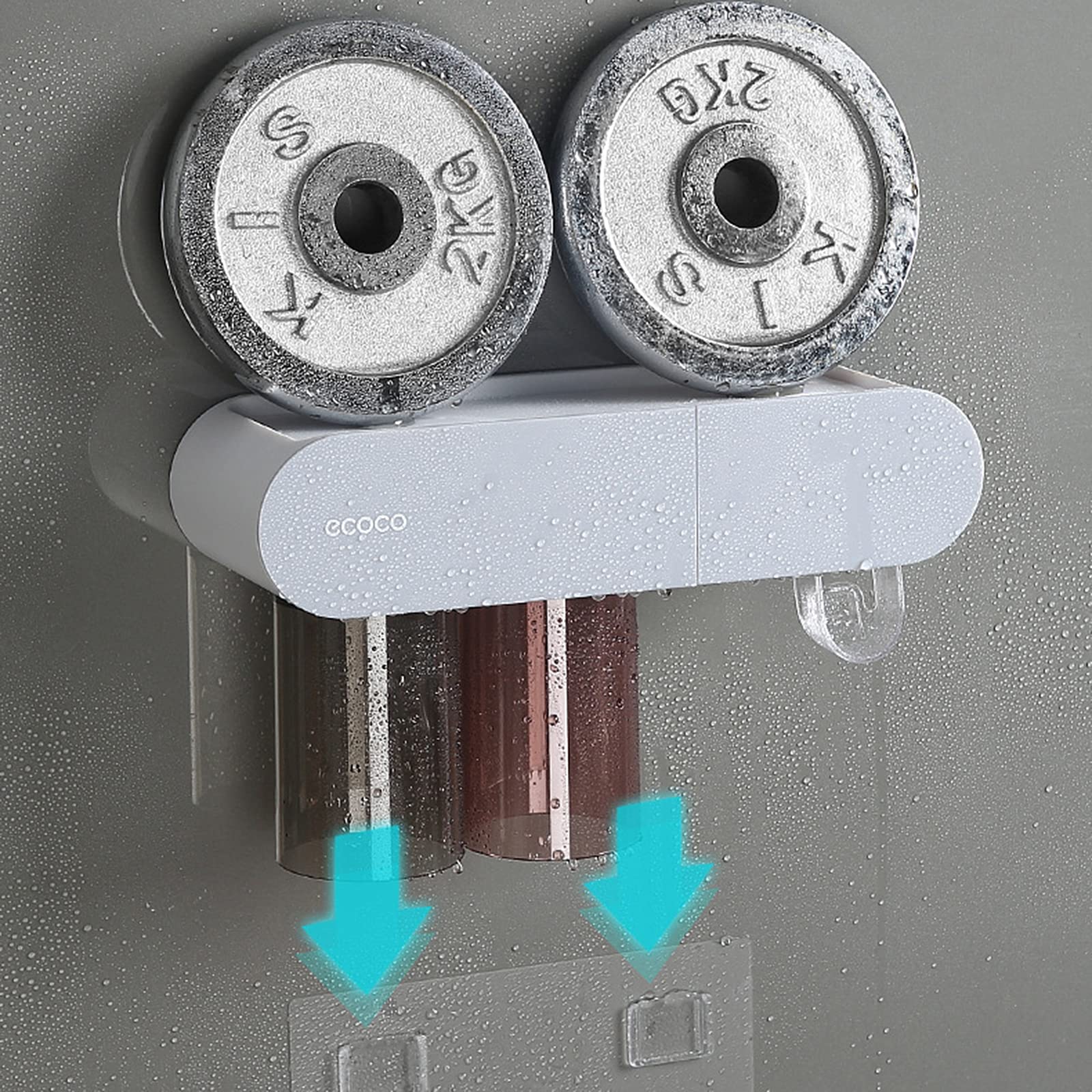 Portaspazzolini Da Parete Con Dispenser Dentifricio - 6 Slot, 2 Tazze Magnetiche Grigio - Foto 3