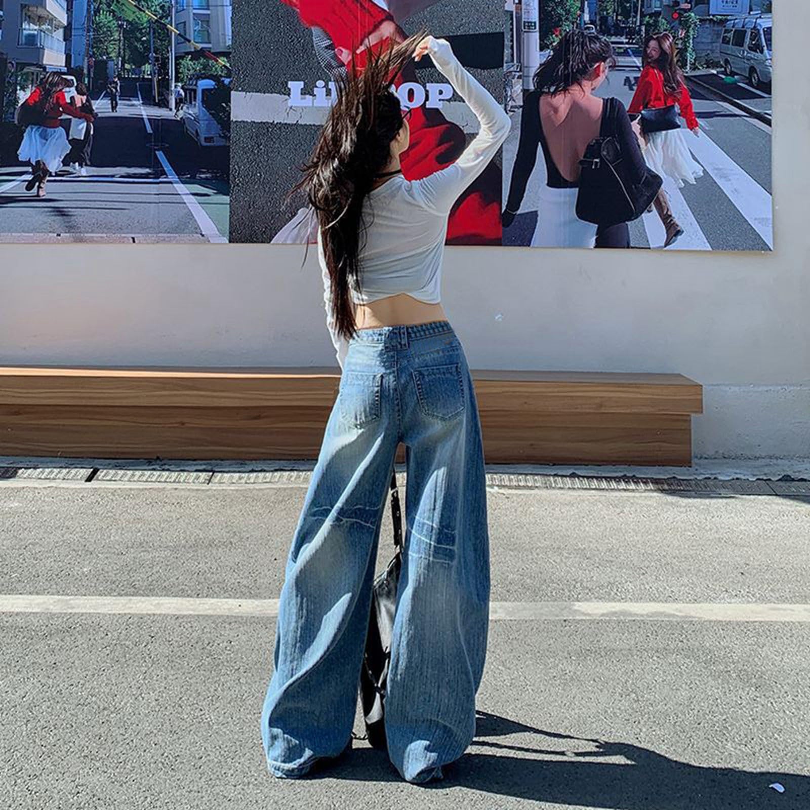 Pantalón Vaquero Mujer Vaqueros Elasticos Ropa Baggy Pantalones Rectos Primavera Tejanos Casual Tallas Grandes Ancho Invierno Ligero Anchos