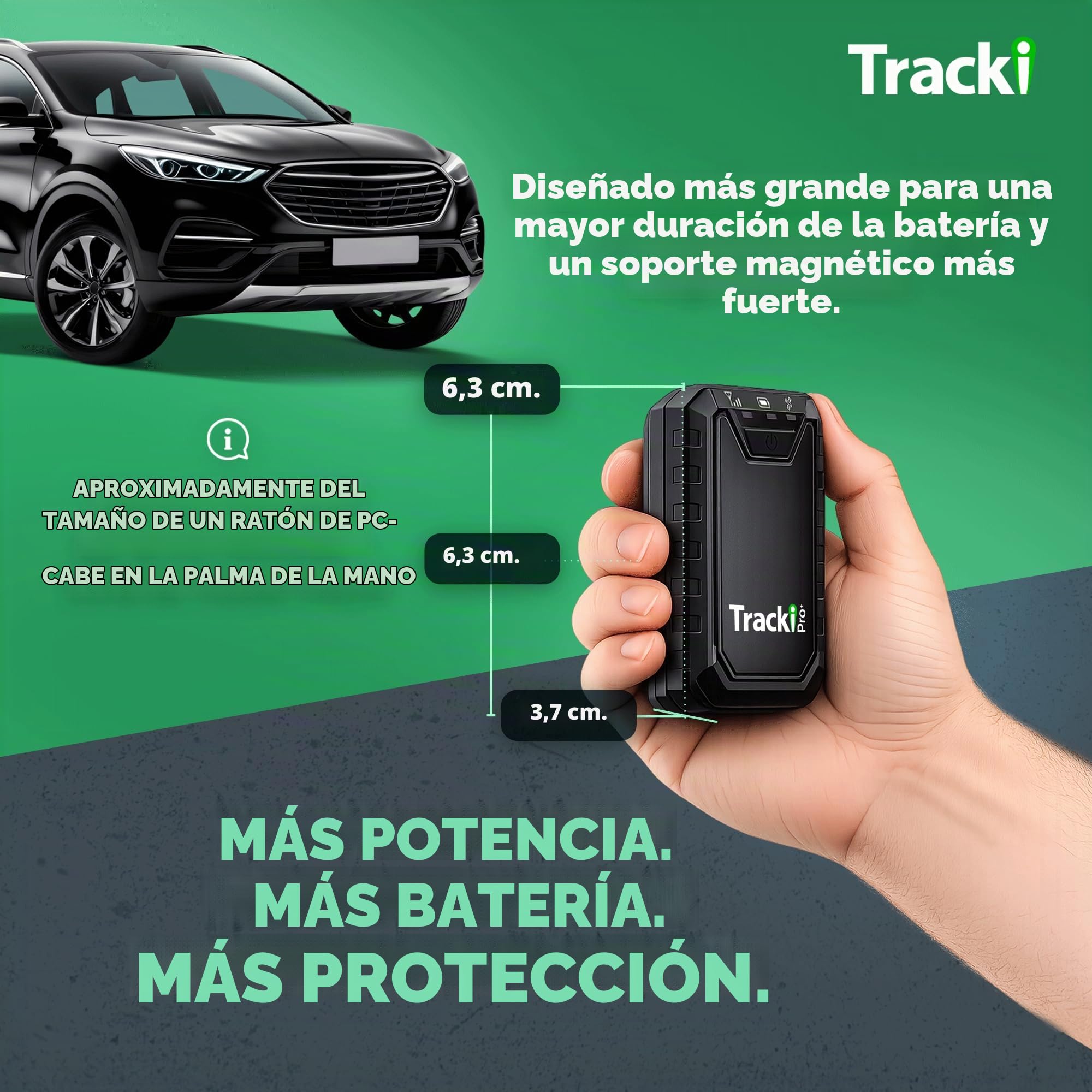 Tracki Pro Localizador GPS para Coche Magnético de Larga Distancia – Rastreador GPS de Coche Oculto, Resistente al Agua, 4G LTE con Batería hasta 7 Meses, Alertas Inteligentes (Requiere Suscripción)