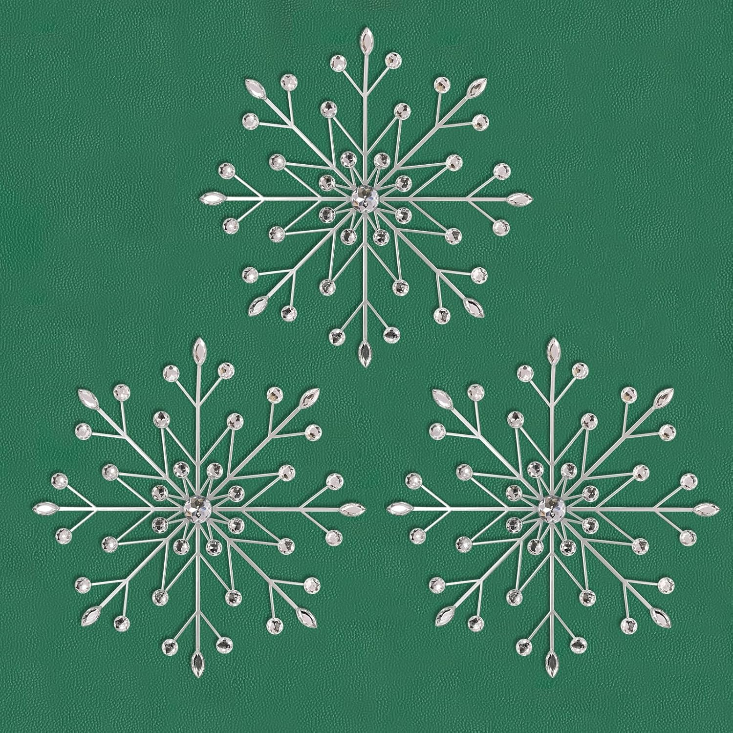 SIYIKRYP Set of 3 Snowflake Metal Wall Art Decor – 11.8" Starburst Wall Sculpture with Silver Crystal Accents, Modern Hanging Decoration for Living Room, Bedroom & Holiday