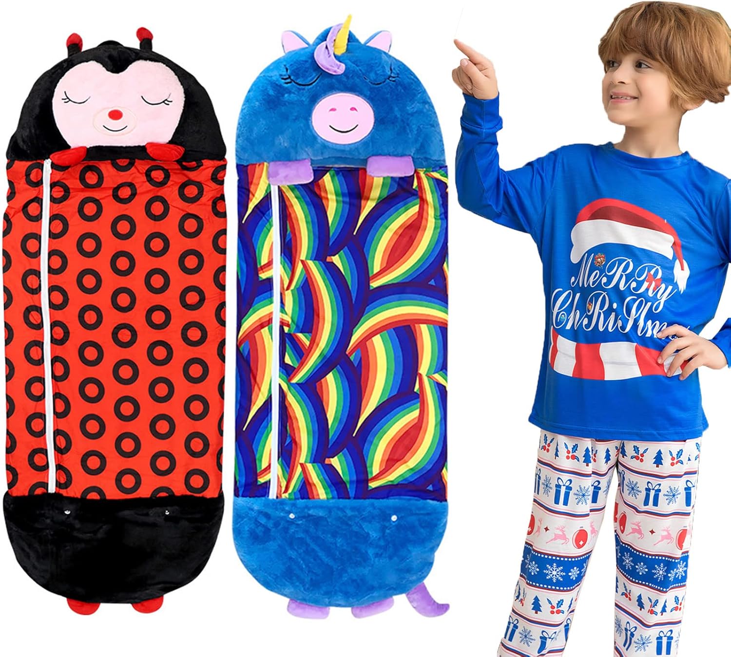 Saco de Dormir Infantil con Almohada 2 en 1 Plegable al Estilo Animal para niños hasta 100 de Alturas, Sacos para excursiones, Camping, colonias, Viaje y Regalo Navidad