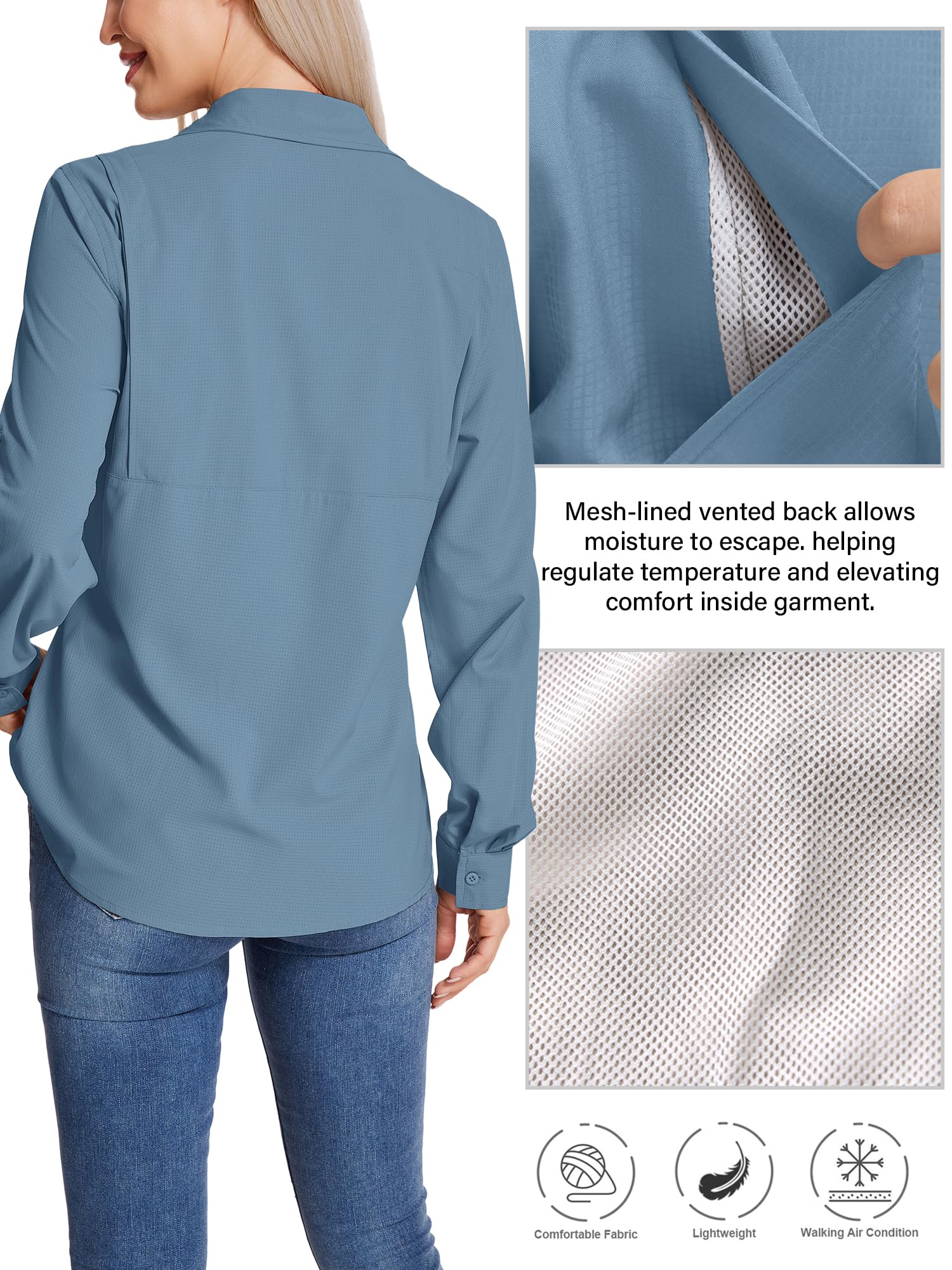 Aptint Women's UPF 50 UV Sun Protection Shirts Long Sleeve Outdoor Cool Quick Dry Safari Fishing Hiking Travel Shirts(5081,Blue,L)