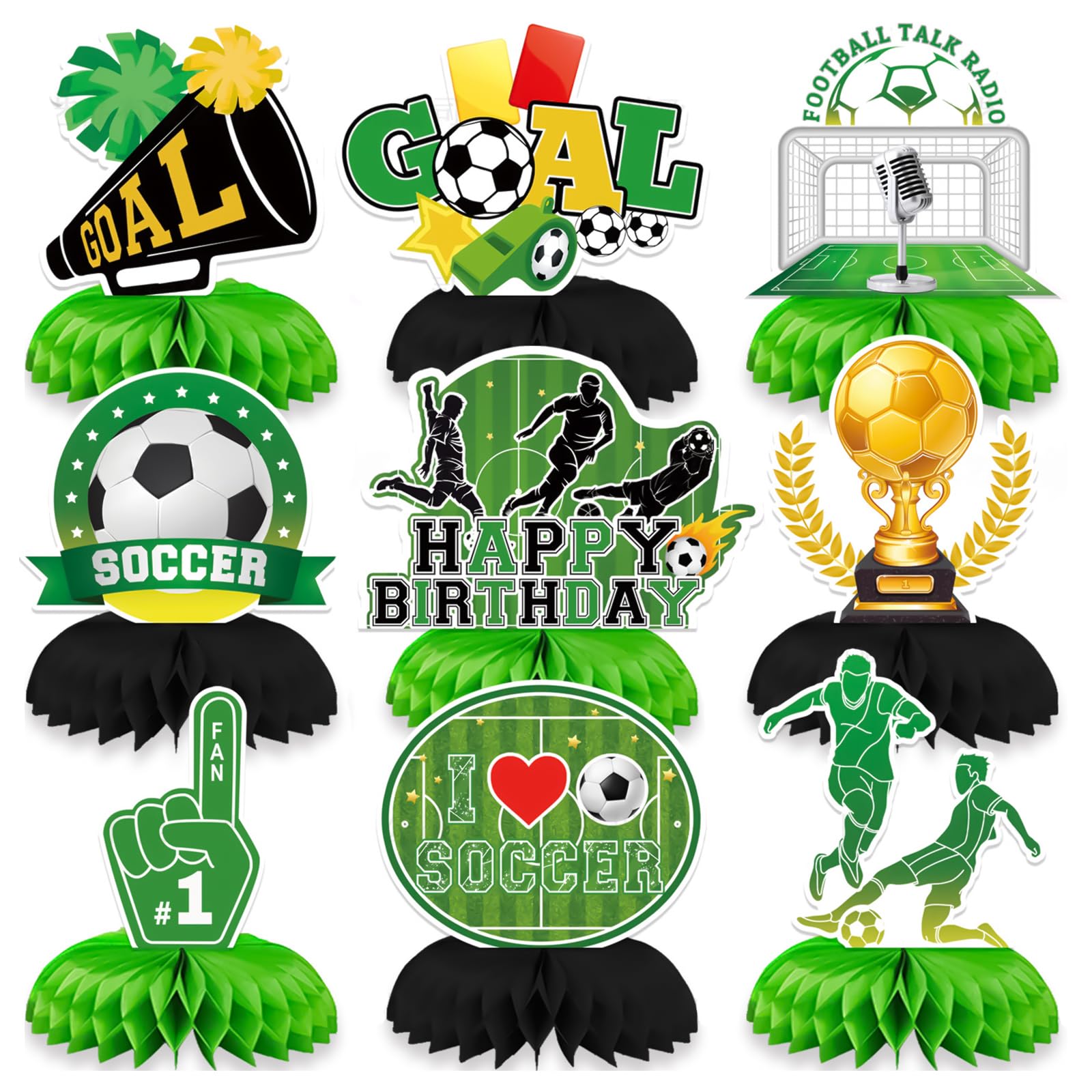 Decorazioni A Tema Calcio Da Tavolo - Set 9 Pezzi, Centrotavola A Nido D'Ape Per Feste - Foto 4