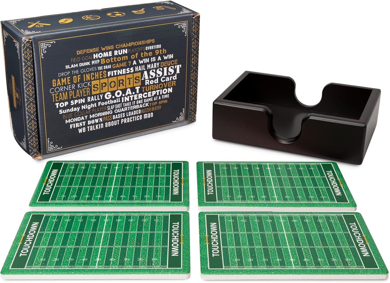 Football Field Ceramic Coasters with Holder. Absorbent Coaster for Drinks, Coaster Set, Table Coaster. Gift for Men Decorations, Party Favors