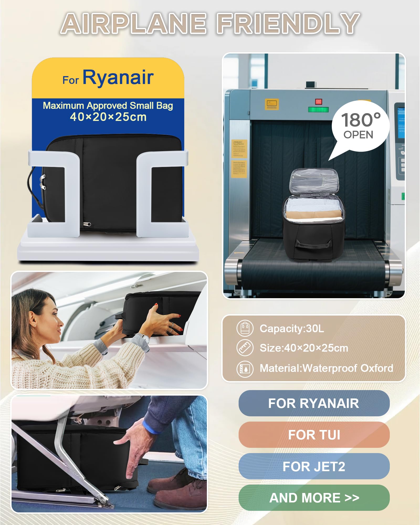 SZLX Zaino Ryanair 40x20x25 e 45x36x20 - Bagaglio a Mano Donna e Uomo, Borsa da Cabina Impermeabile per Laptop 14 Pollici, Zaino da Viaggio
