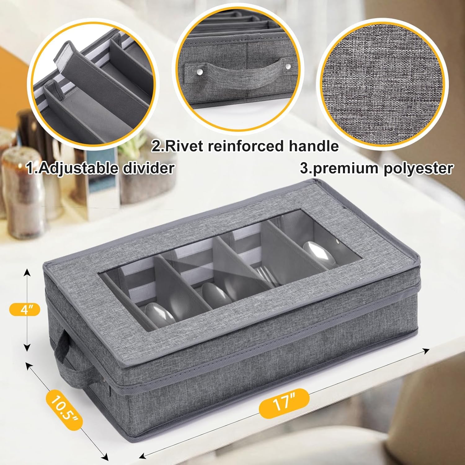 Caja de almacenamiento de cubiertos, 2 unidades, almacenamiento de cubiertos, almacenamiento de utensilios con tapa extraíble y separadores ajustables para organizar utensilios, cubiertos