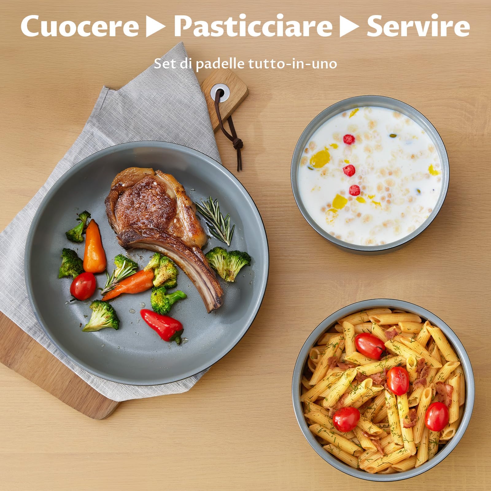 BEZIA Set di Padelle da 17 Pezzi con Manico Rimovibile, Ceramica Antiaderente, Pentole Induzione, Compatibile con Induzione e Gas, Impilabile, Adatto ai Forni, Senza Ptfe & Pfoa & Pfas