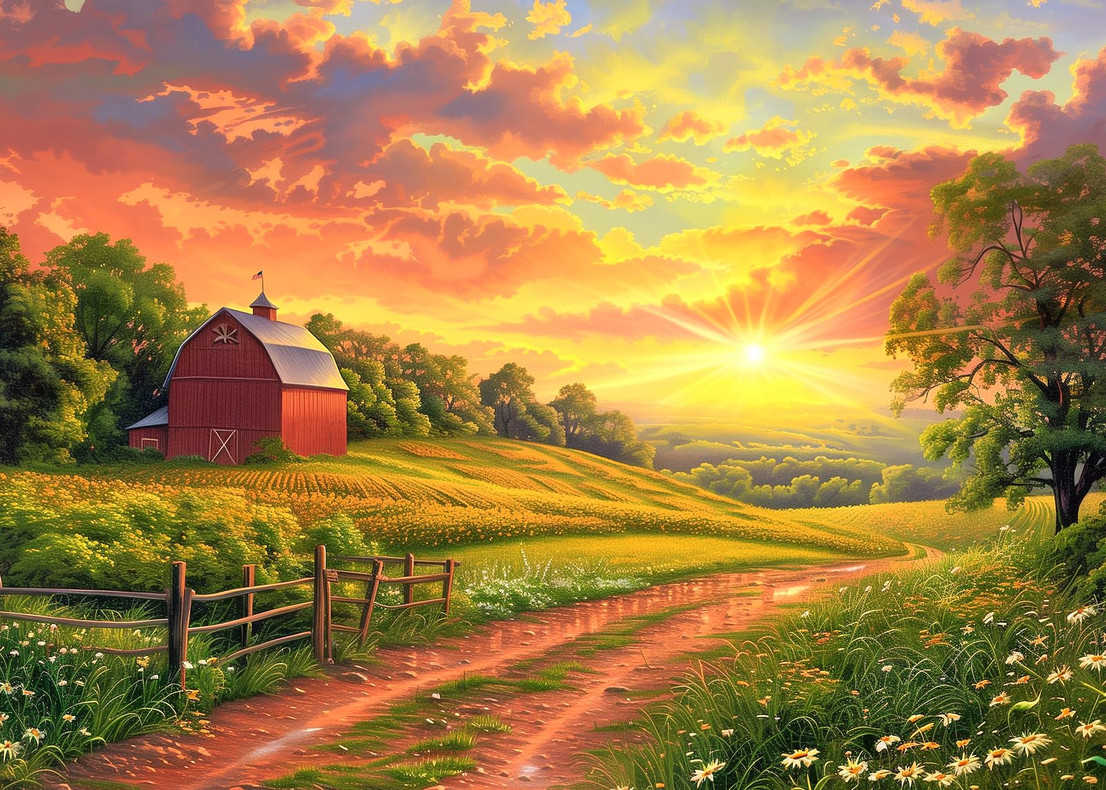 HUADADA 1000 Piece Jigsaw Puzzle For Adults - Village Farm Life Scene, Includes Bonus Poster