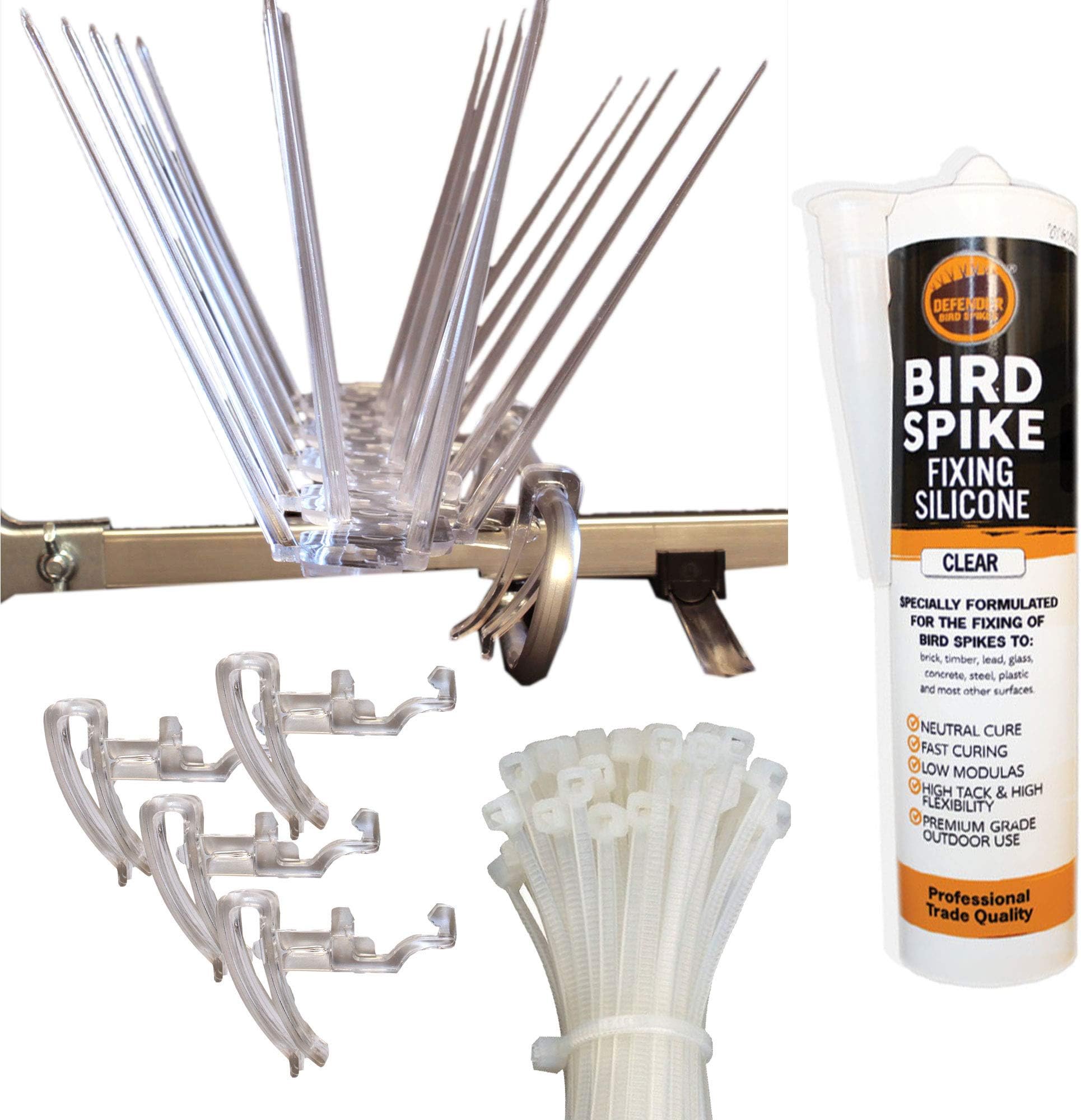 Defender Bird Spikes | TV Aerial Pack | Inc. Clips, Silicone, Cable Ties | Bird Control Guide | 6 Metre