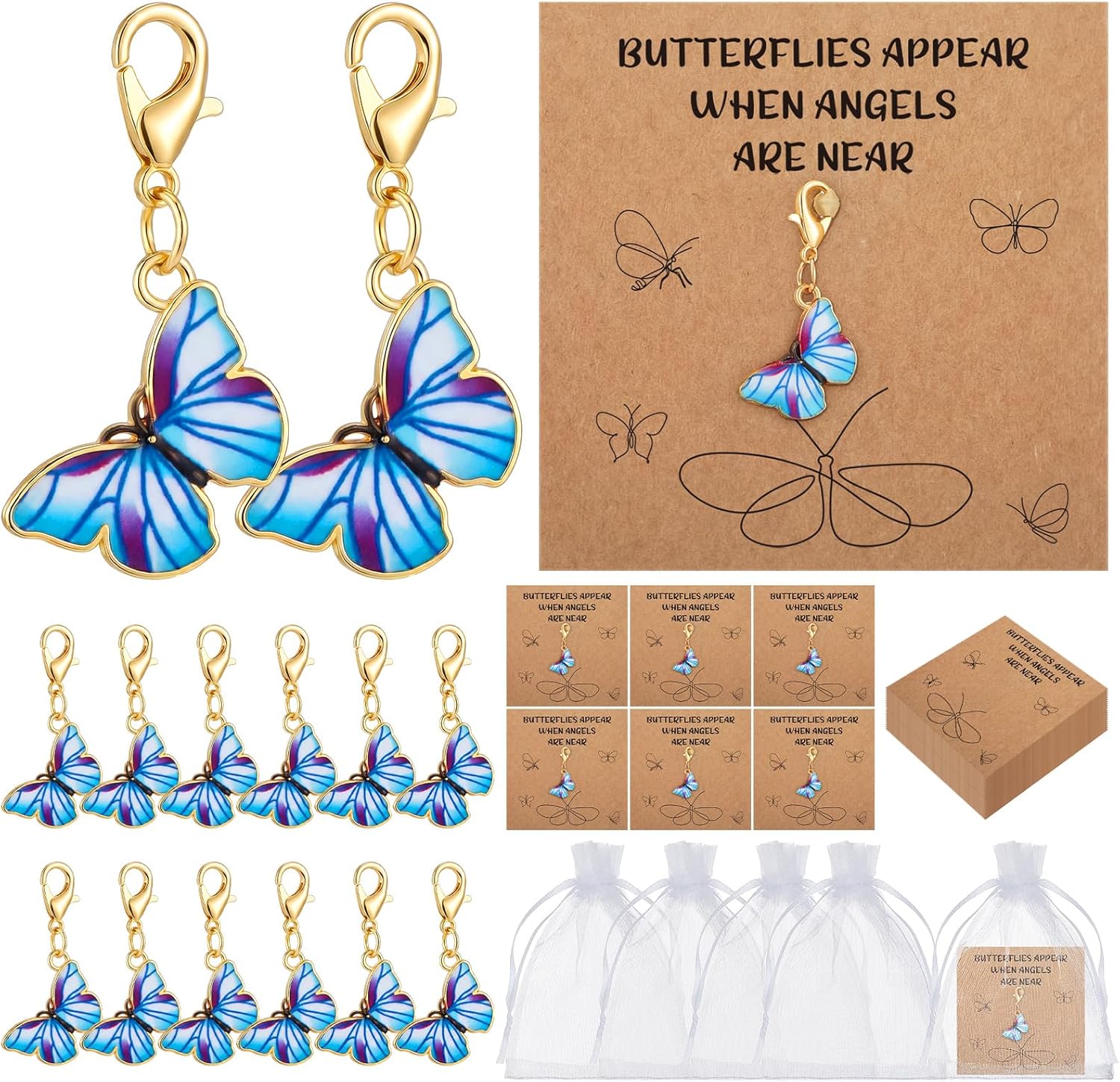 Equsion 50 Set Purple Funeral Favors Butterfly Keychain Celebration of Life Favors Keychains with Card Organza Bags Butterflies Appear When Angels Are Near Gift for Guest Memorial Return Gift Teacher