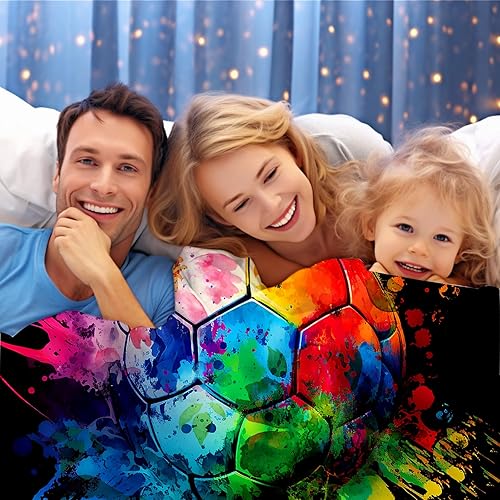 Miniatura 4 de Manta de fútbol con balón deportivo, manta de franela suave y ligera, acogedora ropa de cama de felpa para niñas, niños y adultos, 50 x 40 pulgadas