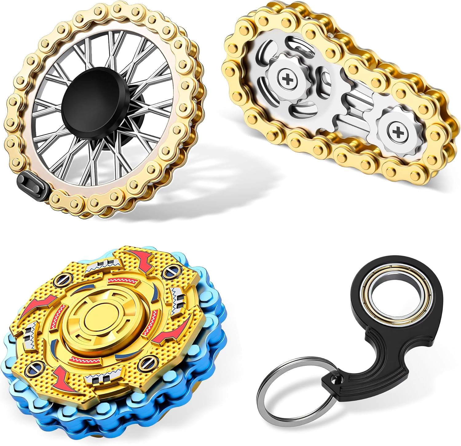 4 Pcs Fidgets Toys for Adults & Teen Metal Fidgets Spinner for Teen Boys,Anxiety Stress Relief Sensory Items for Autistic ADHD Stocking Stuffers for Teen Adult Men Gifts