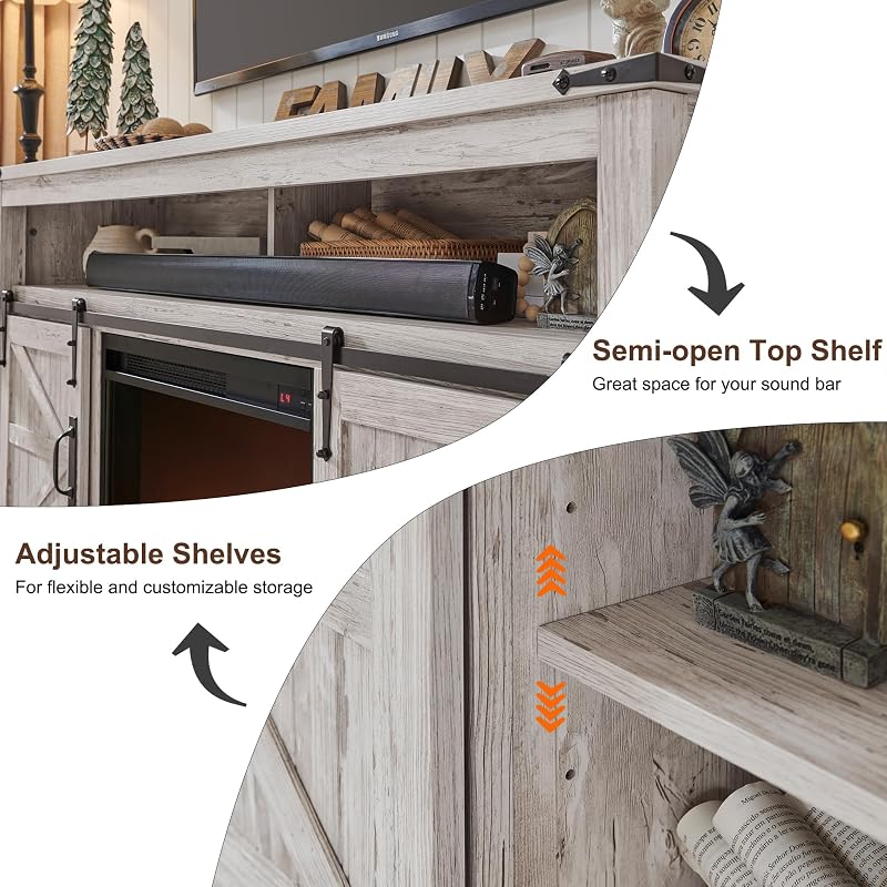 OKD 60" Farmhouse TV Stand with 23" Fireplace TV Stand, Antique Brush White image 5