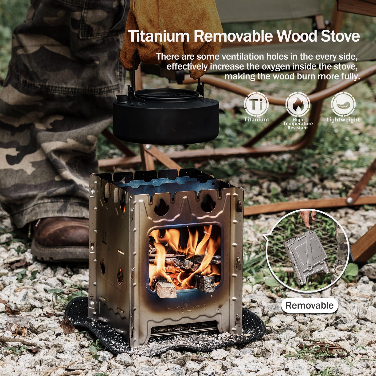 Campingkachel Wood Stove - Draagbaar - 2,3 kW capaciteit - De Wiltfang