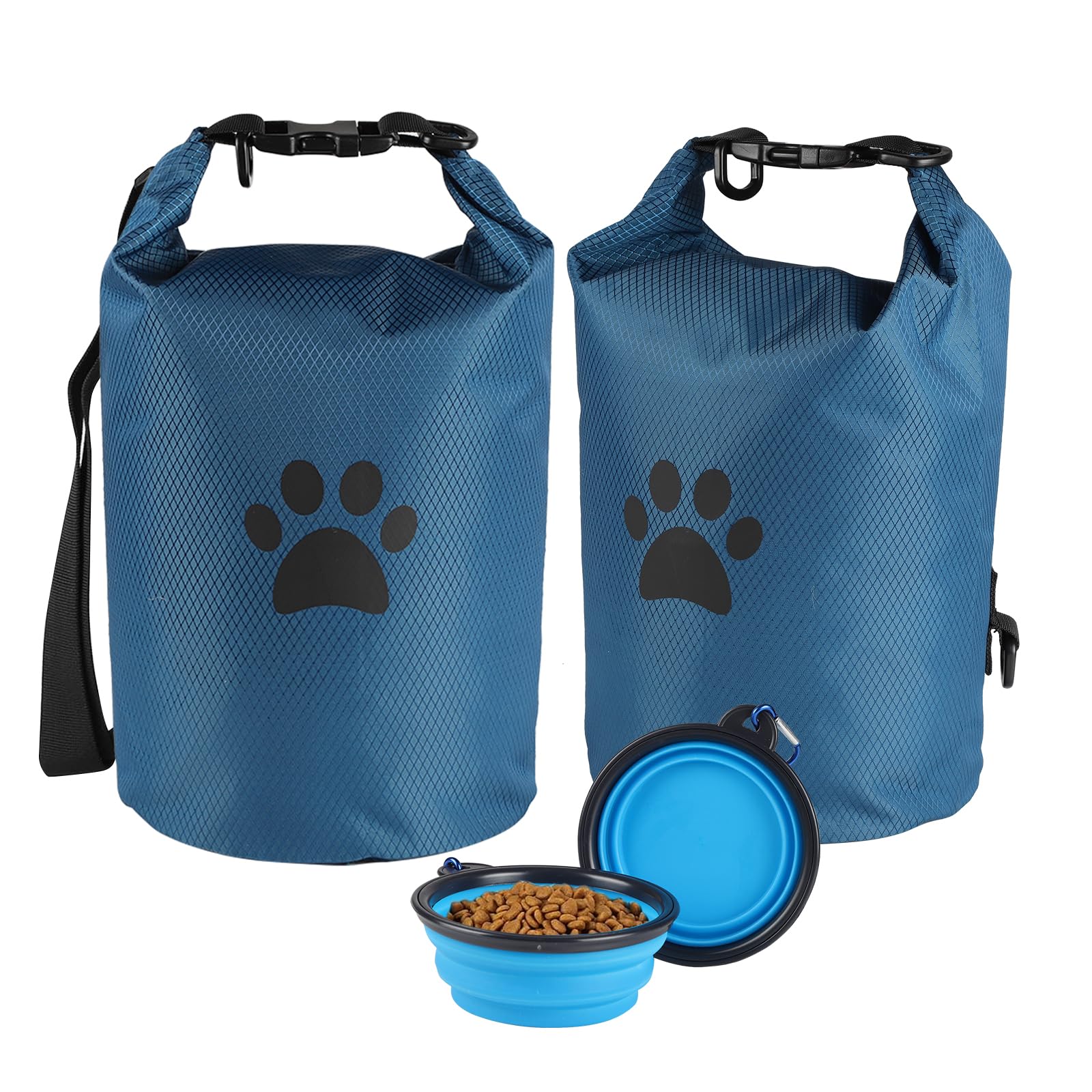 APITOS Compact Dog Travel Bag 2-Pack, 11 lb (4.98 kg) Pet Food Storage with Foldable Bowls, Leak-Proof Design for Car Trips, Camping, Day Outings (Blue)
