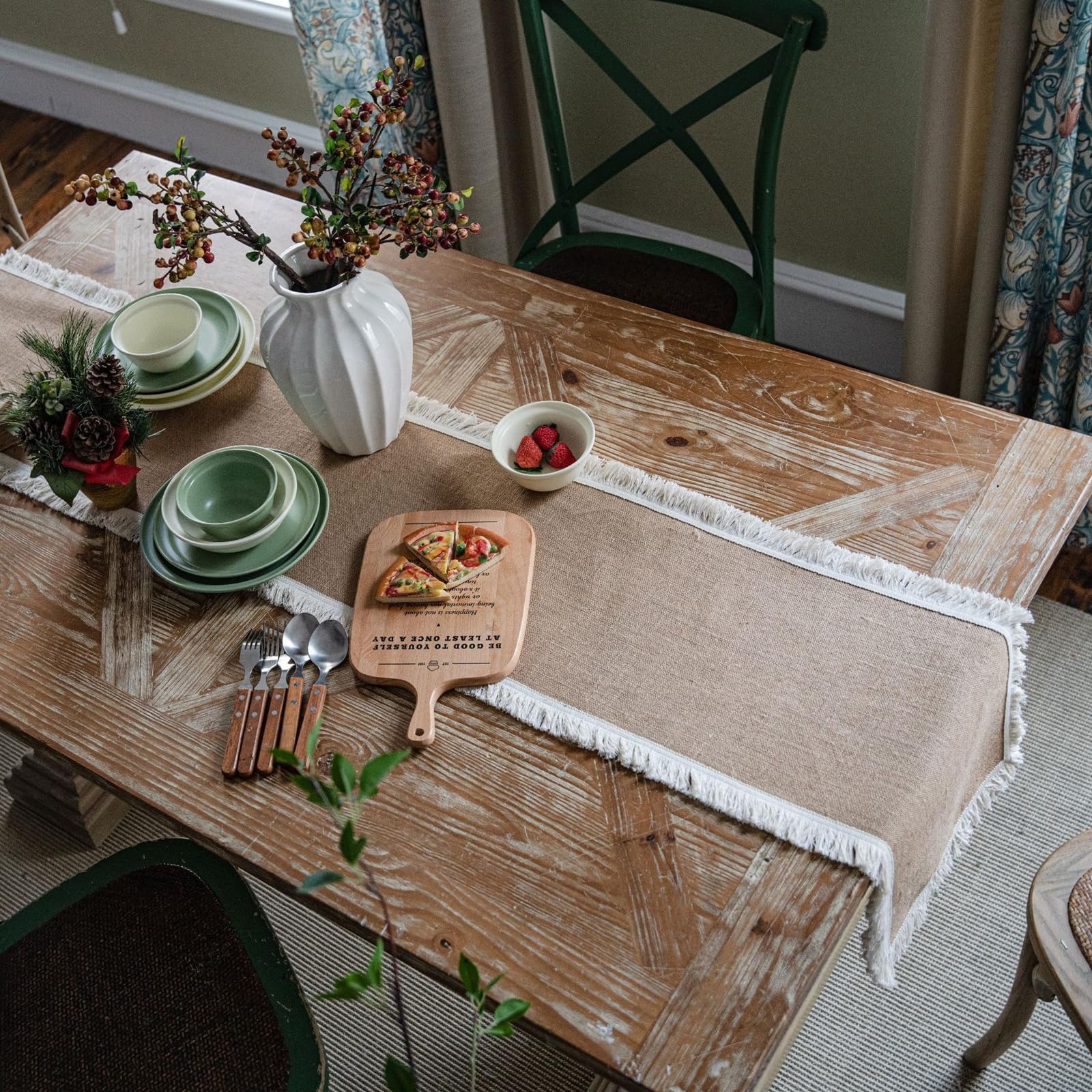 Runner da Tavolo Cotone Lino 30x220 cm, Runner da Tavola Moderno Lavabile Tinta Unita con Nappe Esterno Interni Decorazioni per Tavolino da Compleanni Matrimoni, Marrone Chiaro