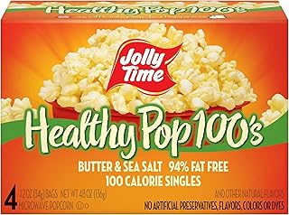 Jolly Time T Healthy Pop Microwave Popcorn, Low Fat Gluten Free Non-GMO (Healthy Pop 100's - Butter & Sea Salt, 1.2 Ounce (Pack of 4))