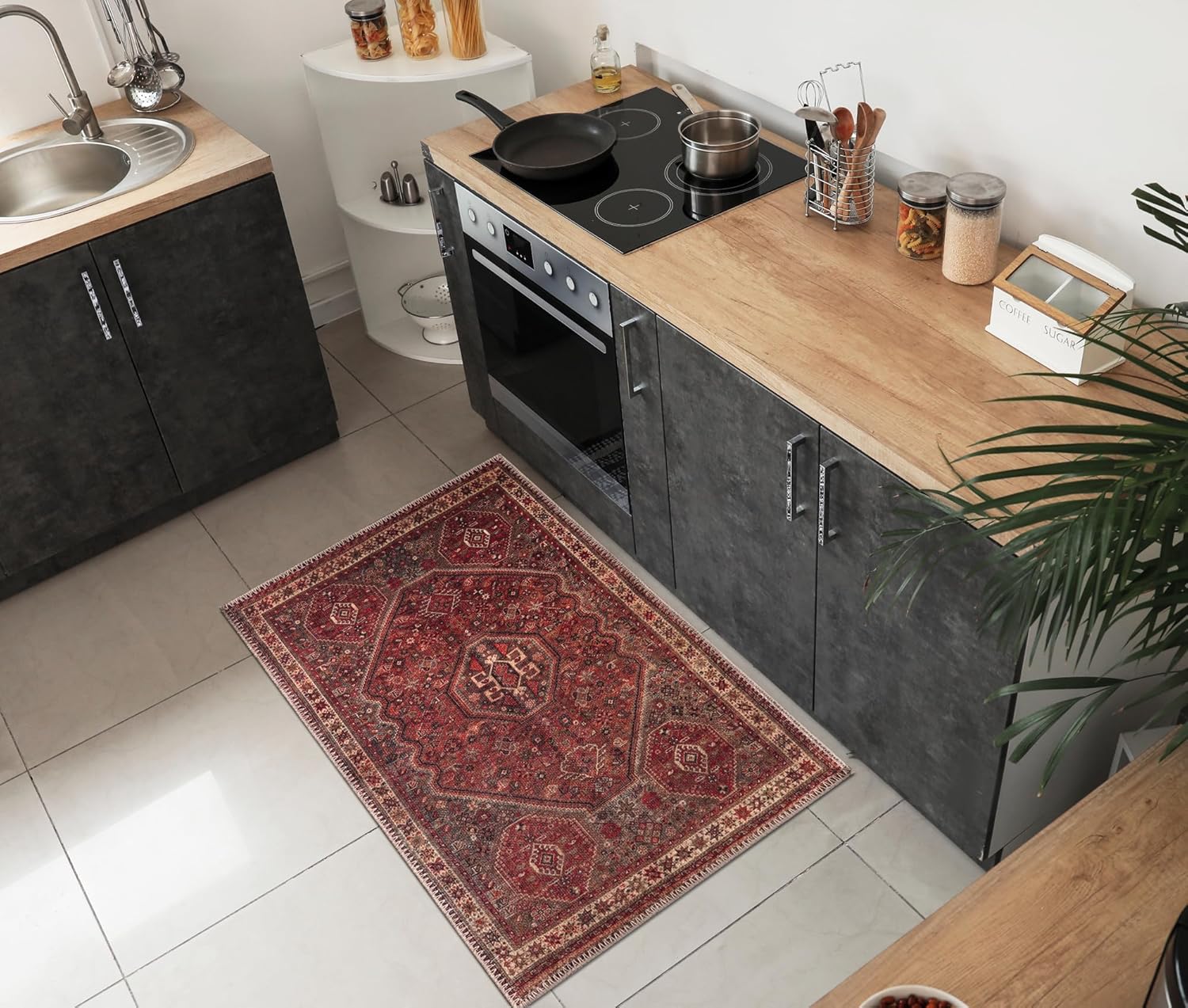 Keen Home Design 2x3 Rug - Machine Washable Entry Rug with Non-Slip Backing, Ideal for Enteryway, Kitchen, Bathroom, Laundry Room - Vintage, Easy Clean, Durable, Low Pile Rug - (2' x 3') 2' x 3' (Rectangular) Red/Brown