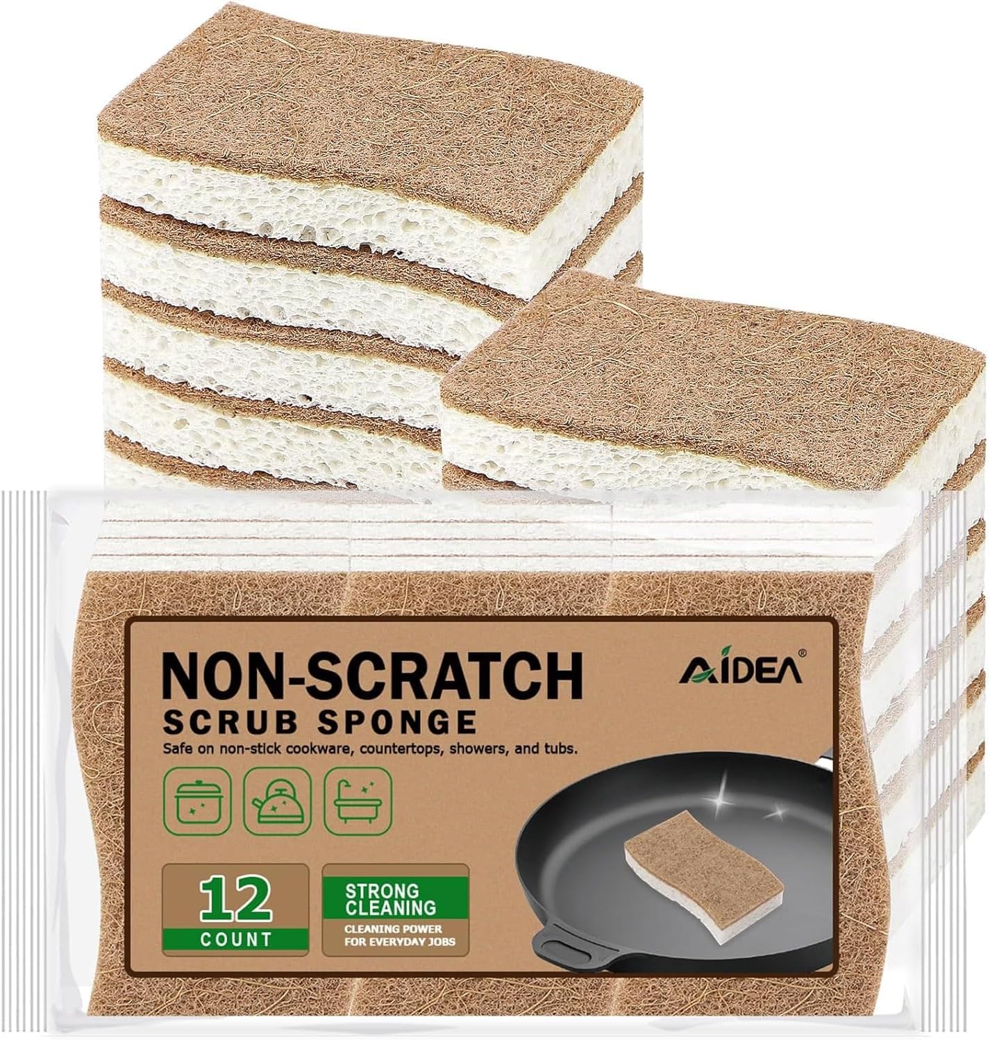 – Non-Scratch Scrub Sponge-12Count, Natural Sponges for Non-Stick Cookware, Kitchen Sponges, Cellulose Sponges for Dishes, Cleaning Sponge for Kitchen, Bathroom, Household