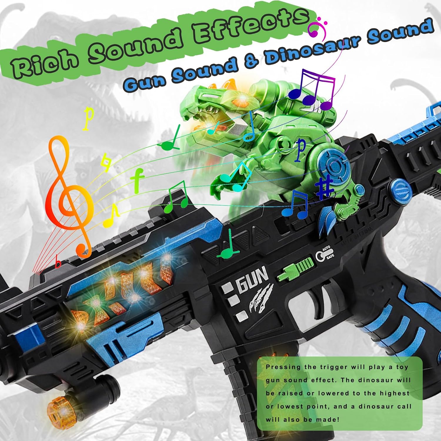 Dinosaur Light Up Toy Gun with Sound Effects, Noise-Making Gun Toys for Kids Indoor/Outdoor Play & Halloween Costume, Christmas Birthday Dinosaur Gifts for 3 4 5 6 7 Year Old Boys Toddlers - Image 3