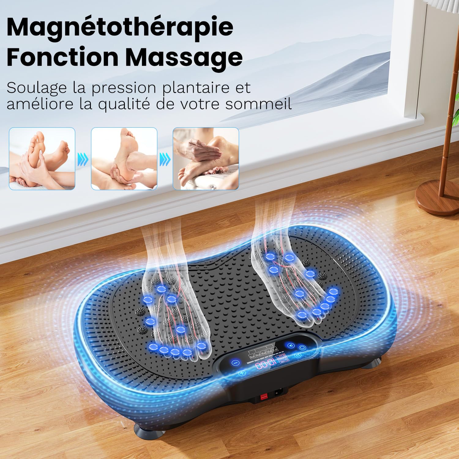 Plateforme Vibrante et Oscillante Fitness 100 Vitesses Télécommande Bandes Machine Sport Maison Silencieuse Capacité 225kg