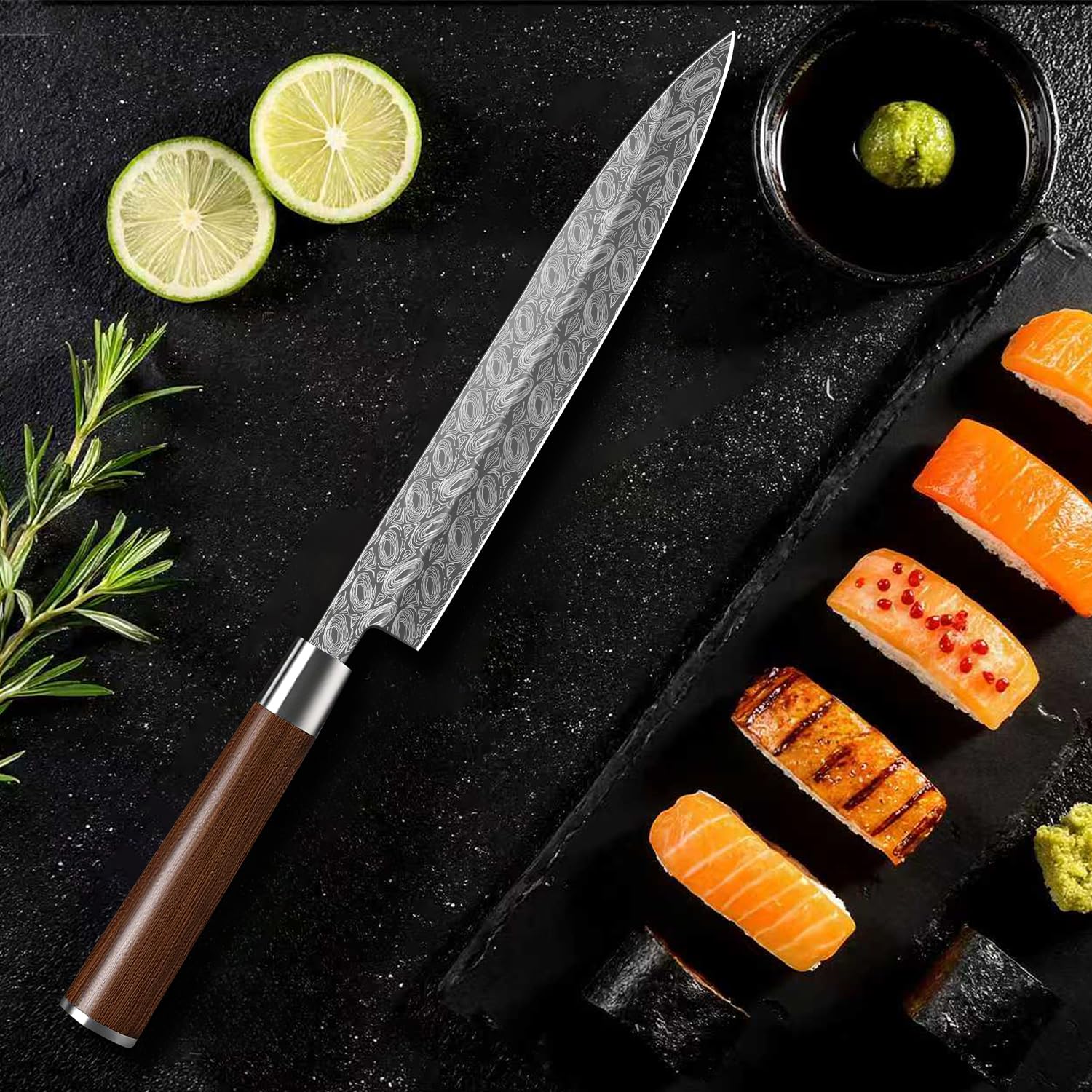 24cm Yanagiba Messer 5Cr15MoV Edelstahl, Sashimi Sushi Messer Einzelfase Klinge-Japanisches Kochmesser Profi Fischmesser Holzgriff -mit Fischgrätenpinzette (Style A)