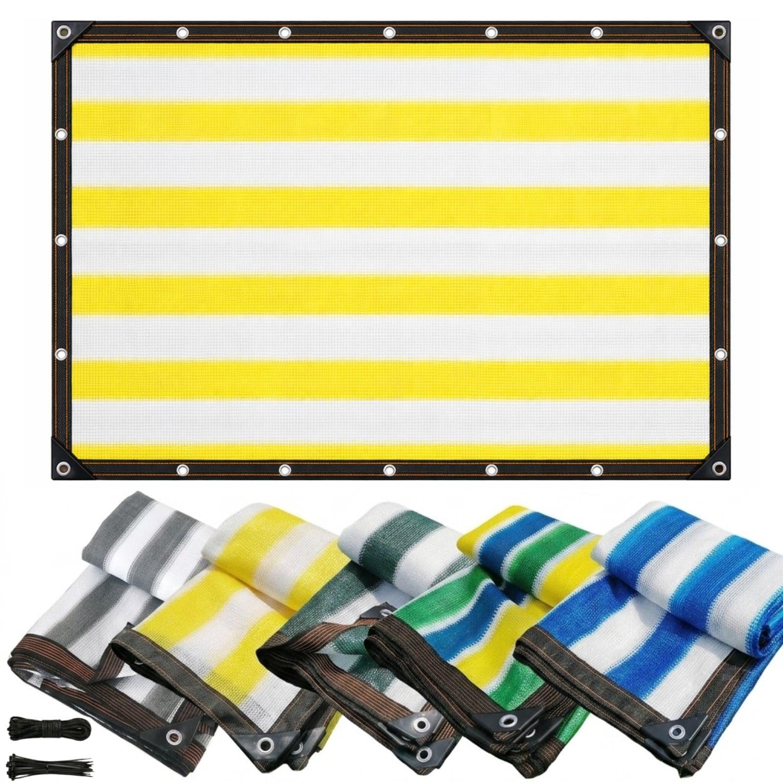 Filet d'ombrage rayé 90% en HDPE 2.5x8m avec œillets métalliques pour protection jardin