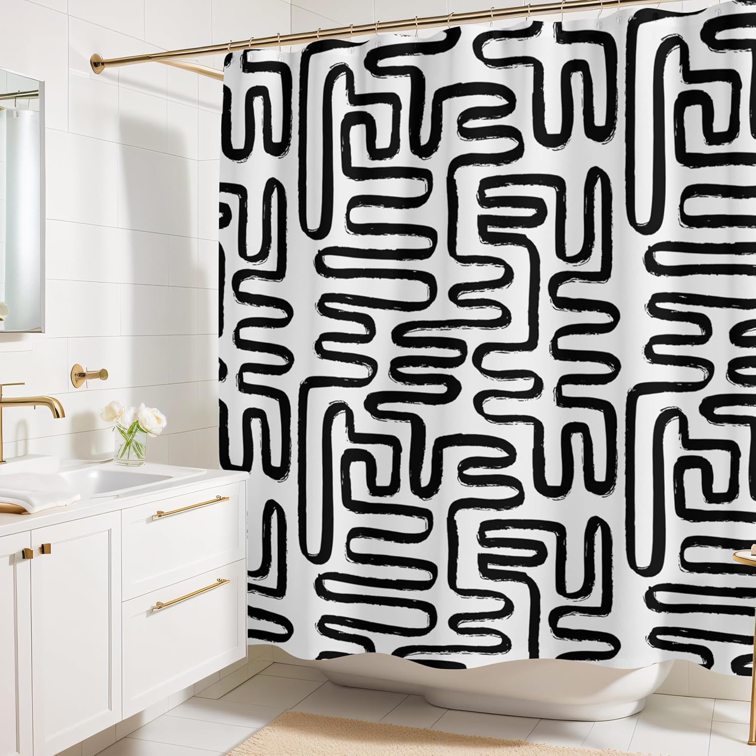Worthwhile Goods Black and White Abstract Shower Curtain
