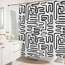 Black and White Abstract Shower Curtain – 72x72 Boho Bathroom Curtain with Hand-Painted Minimalist Design, Modern Scandinavian Fabric Decor for Apartments, Dorms, or Guest Baths