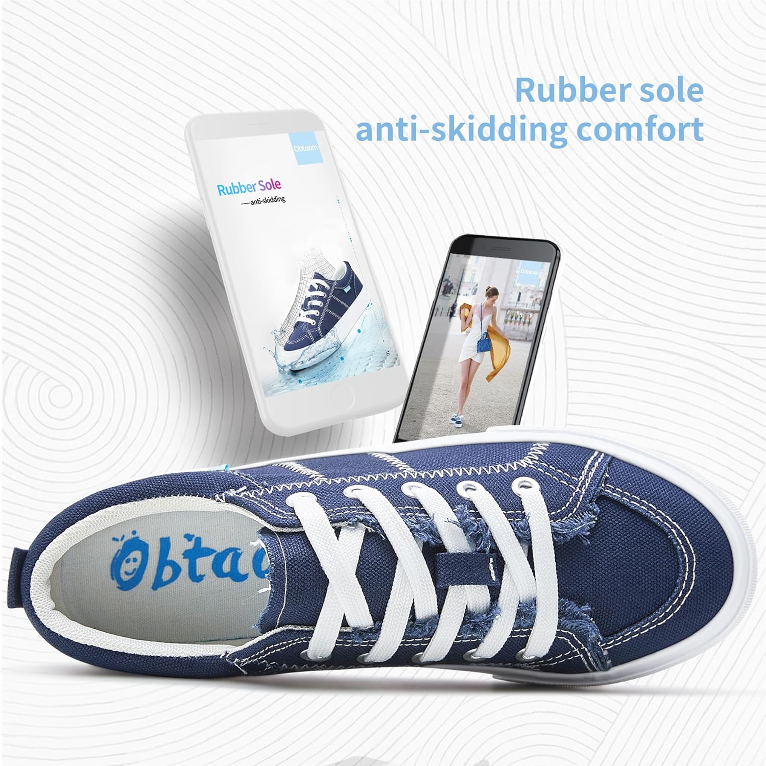 Obtaom Women's White Play Fashion Sneakers Cute Lace up Canvas Shoes Low Top Washed Canvas Flat for Lady - Image 5