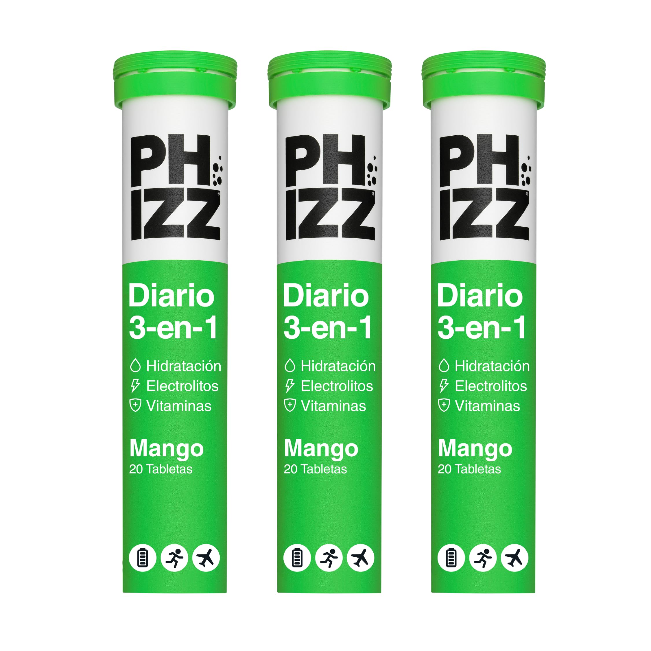 Phizz Electrolitos, Multivitaminas e Hidratación Efervescente Comprimidos - 18 Vitaminas y Minerales, Vitamina C, Añade a tu Botella de Agua y Bajo en Calorías (60 Pastilla, Mango)