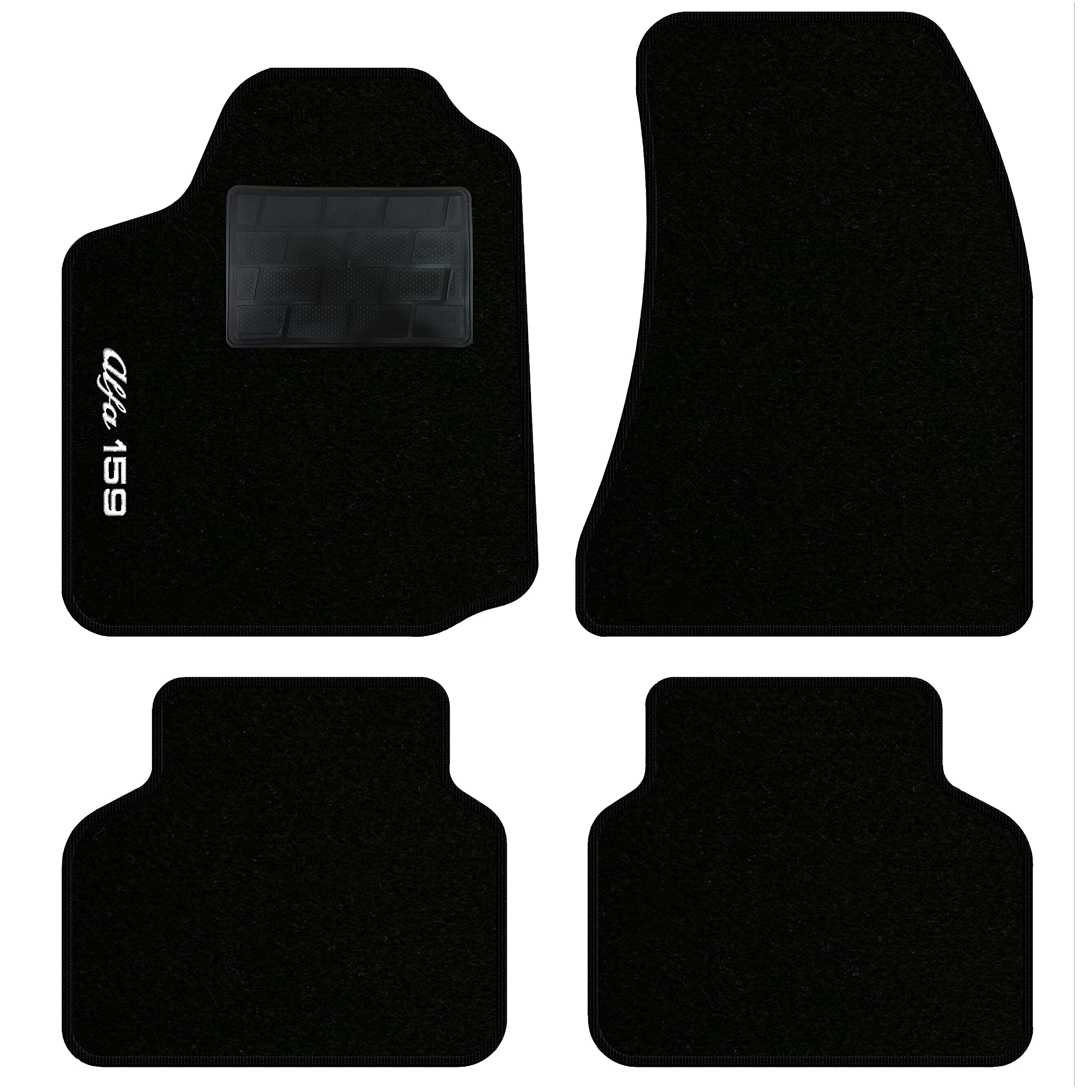 QUEMAR Tappetini Auto compatibili con Alfa Romeo 159 2005-2011 / Kit Tappeti in Moquette e Gomma su Misura (Set 2 Anteriori + 2 Posteriori) / Ricami e Colori Personalizzati (Ricami 1, Bordo Nero)