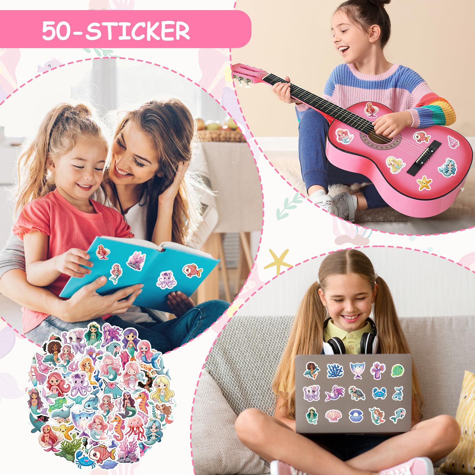 Regali Feste Bambini Sirena, 8 Quaderni a Spirale, 8 Penne Neutre, 12 Braccialetti, 50 Adesivi, Bomboniere Sirena Feste Compleanno, Regali per Ragazze