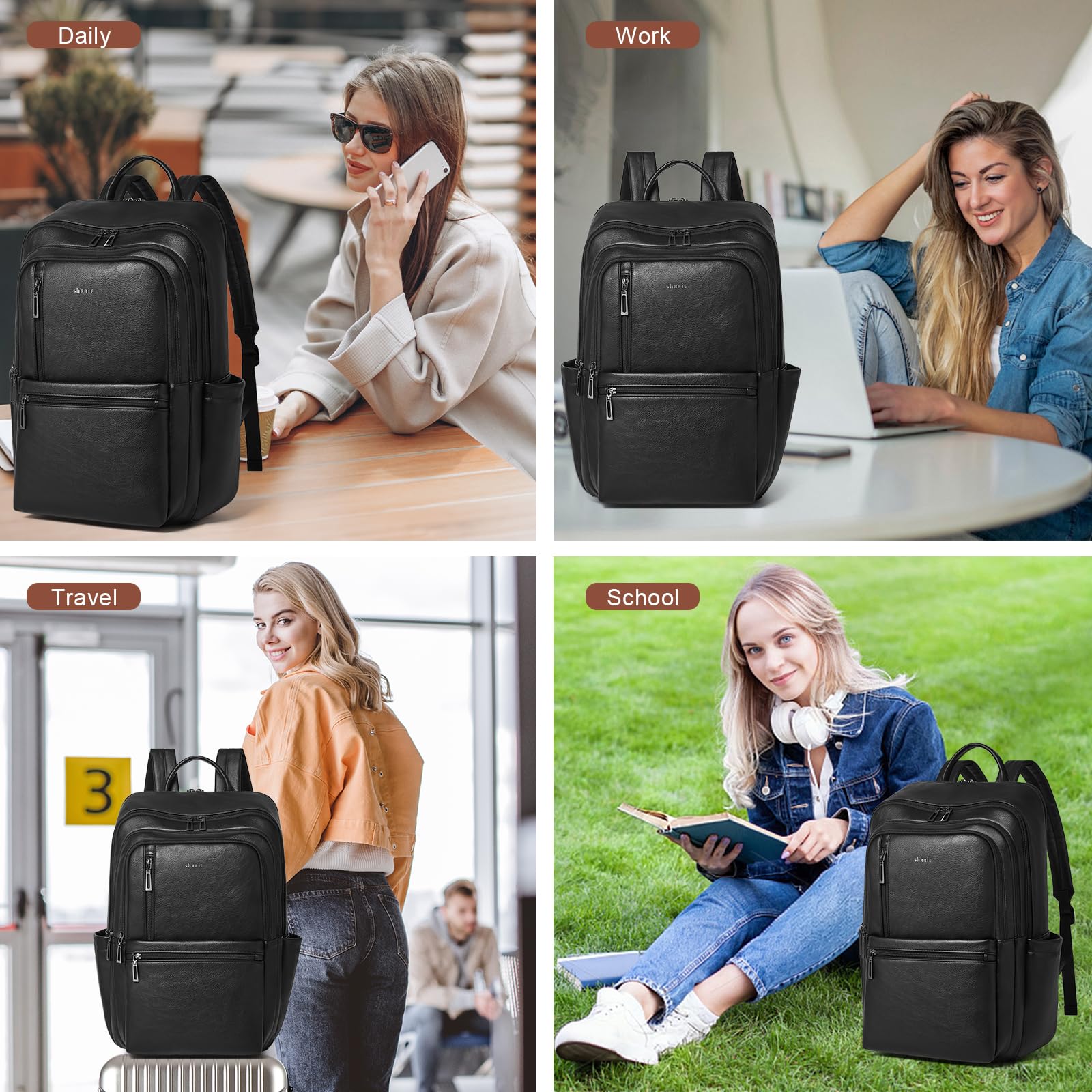 Shrrie cuoio 17 pollici laptop zaino per donne, grande viaggio zaino tasca per casual Daypack college tasca di lavoro