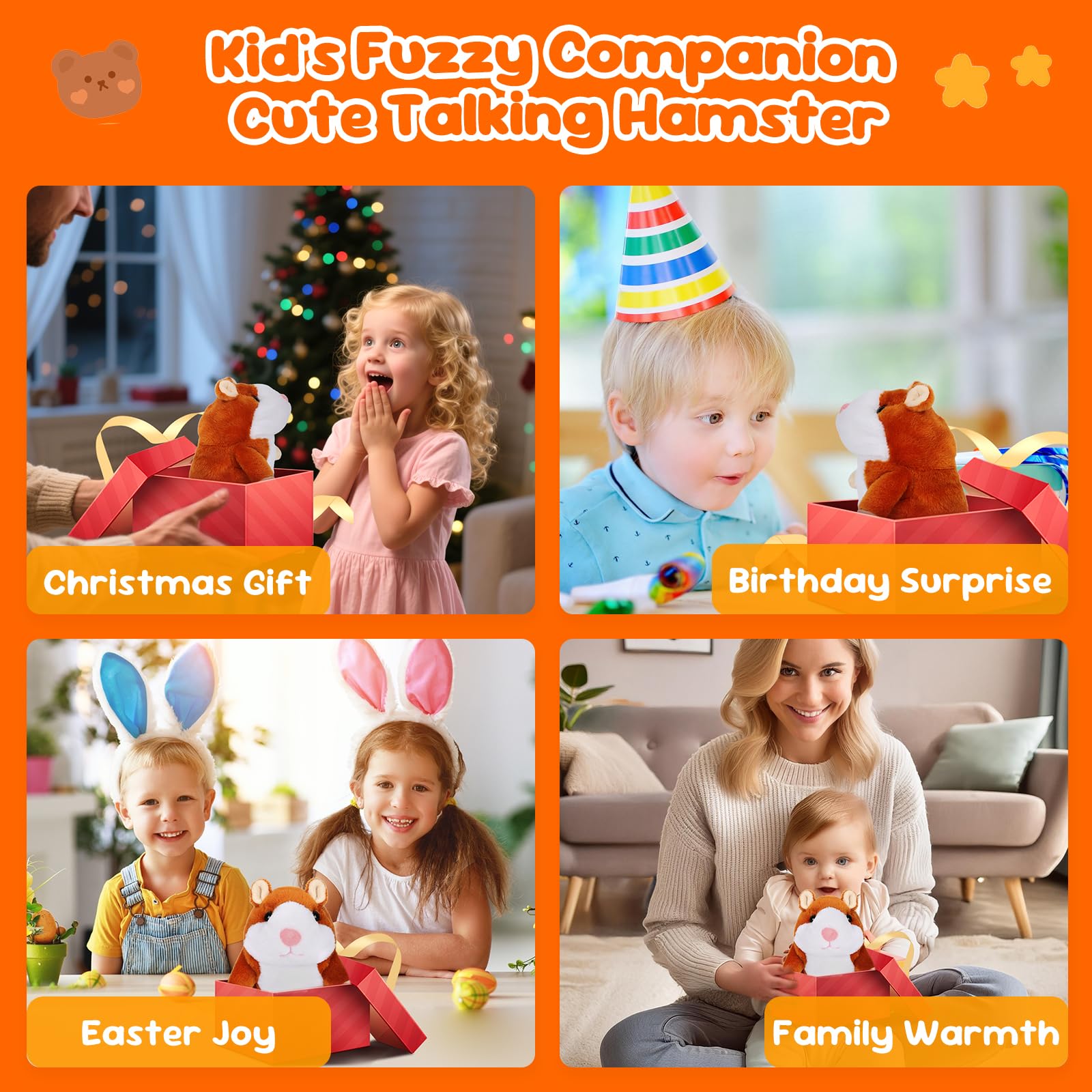 Toddler Toys Talking Hamster Repeats What You Say, Kids Interactive Stuffed Animal Plush Toys, Birthday Gift for 3-8 Year Old Girls Boys