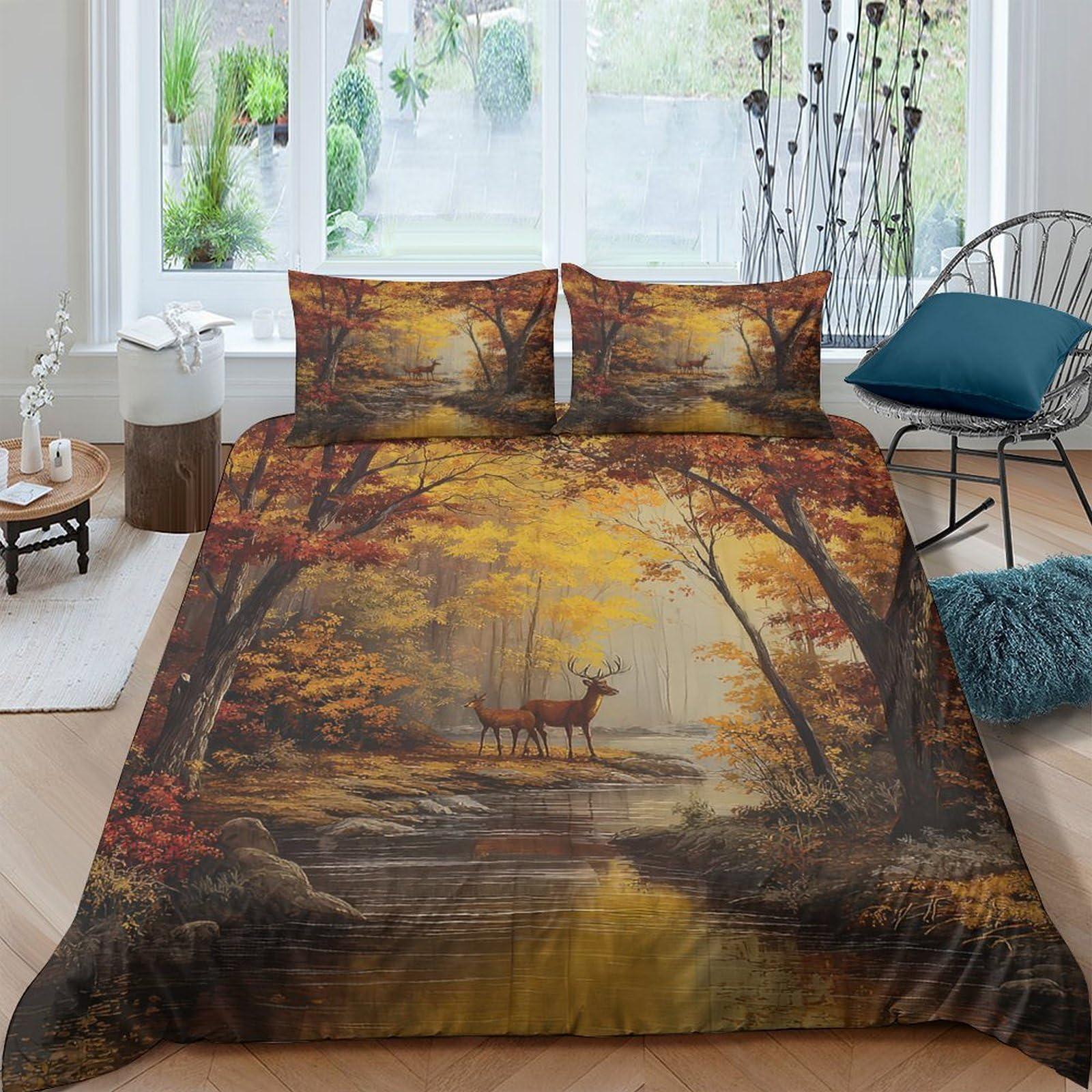 Ctjqhvkz Style-3 3D Printed Autumn Forest Deer Fitted Sheet Microfiber Soft Mattress Cover For Bedroom Dorm Decor Machine Washable Single（135X200cm）