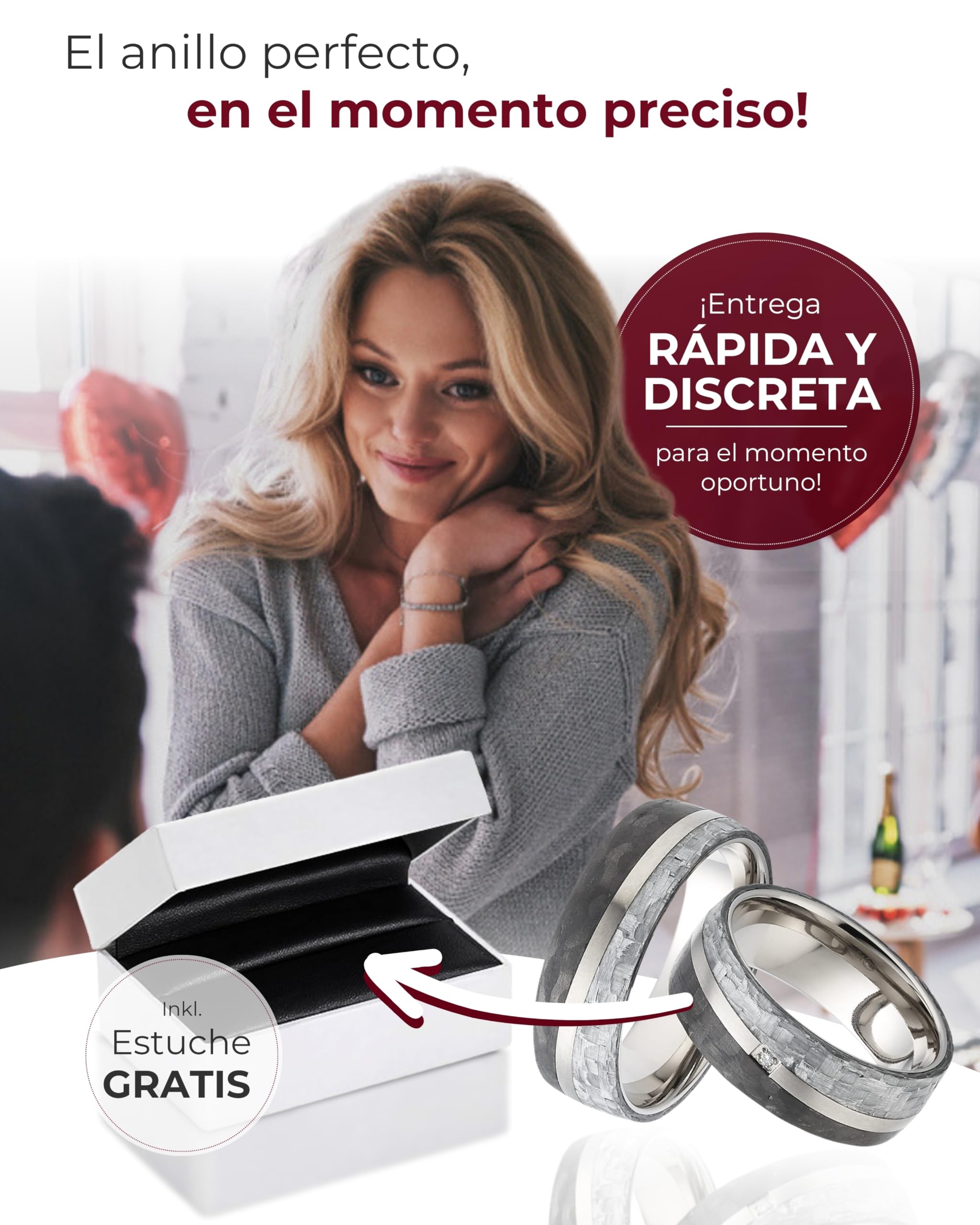 123traumringe Anillos de boda de titanio y carbono, precio por par con 1 brillante y gratis. Alianzas de titanio y carbono en 7 mm de ancho, anillos de boda, anillos de compromiso S86