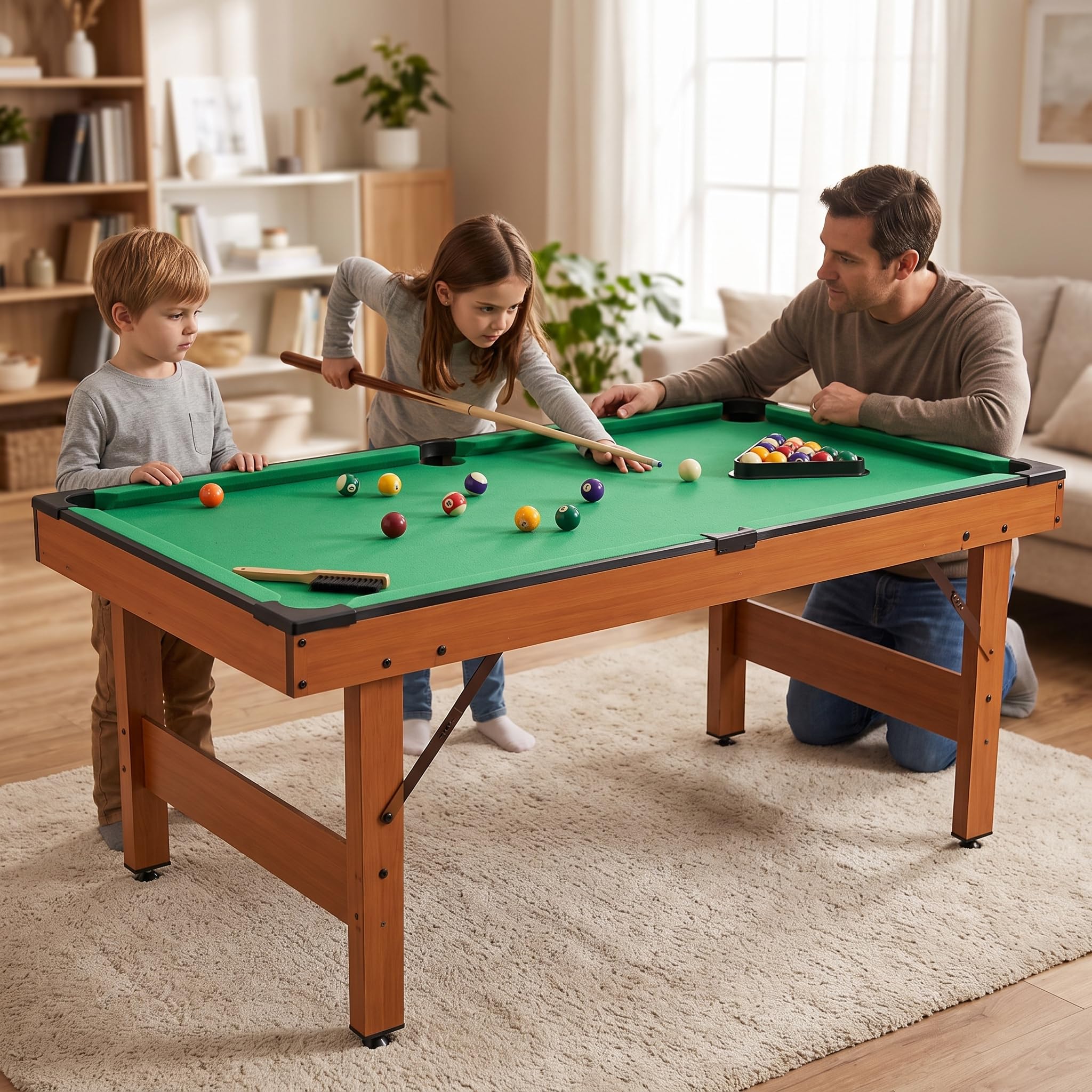 Mini Tavolo da Biliardo Pieghevole in Legno con Accessori Completi, per Bambini e Famiglie
