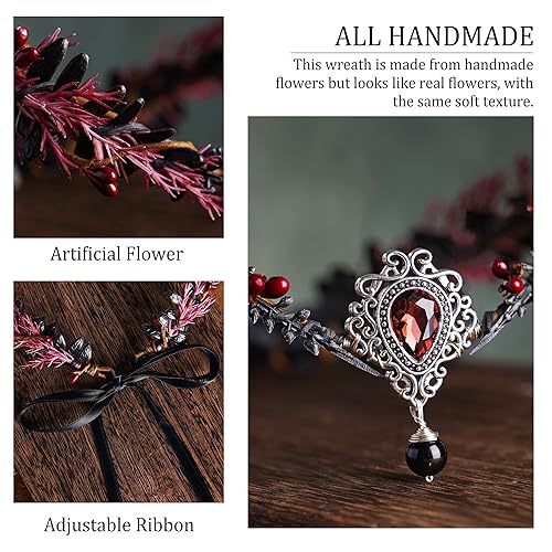 Miniatura 6 de MOSTORY Handmade Fairy Flower Headpiece Woodland Elf Crown Black Leaf Circlet Dark Forest Wreath for Women Girls Renaissance Halloween Cosplay