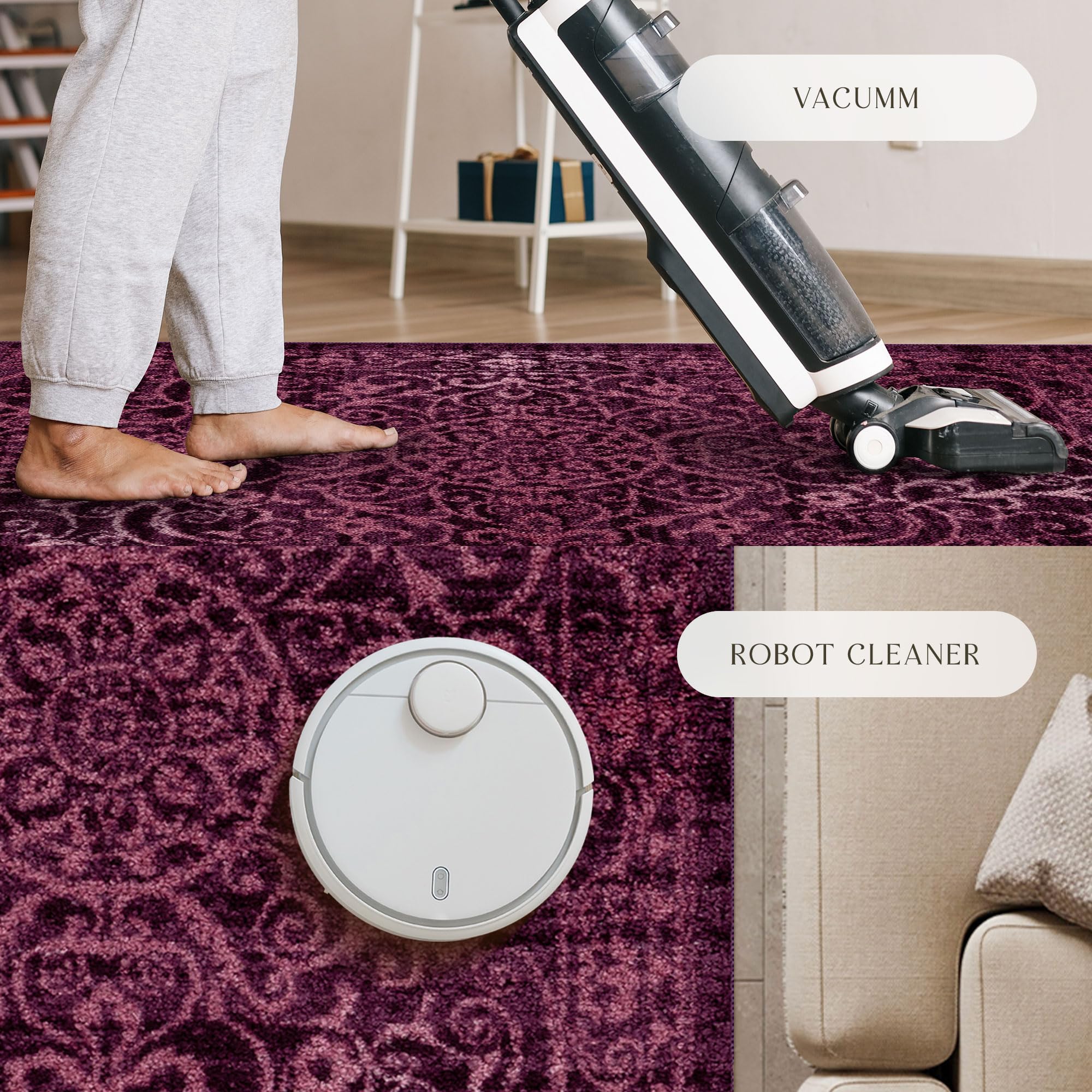 Maples Rugs Pelham Vintage Medallion Area Rugs - Made in USA - Low Pile, Non Slip, Pet-Friendly Mat for Bedroom, Office, Living & Dining Room, 5' x 7', Wineberry: Wineberry 3'4" x 5' (Rectangular)