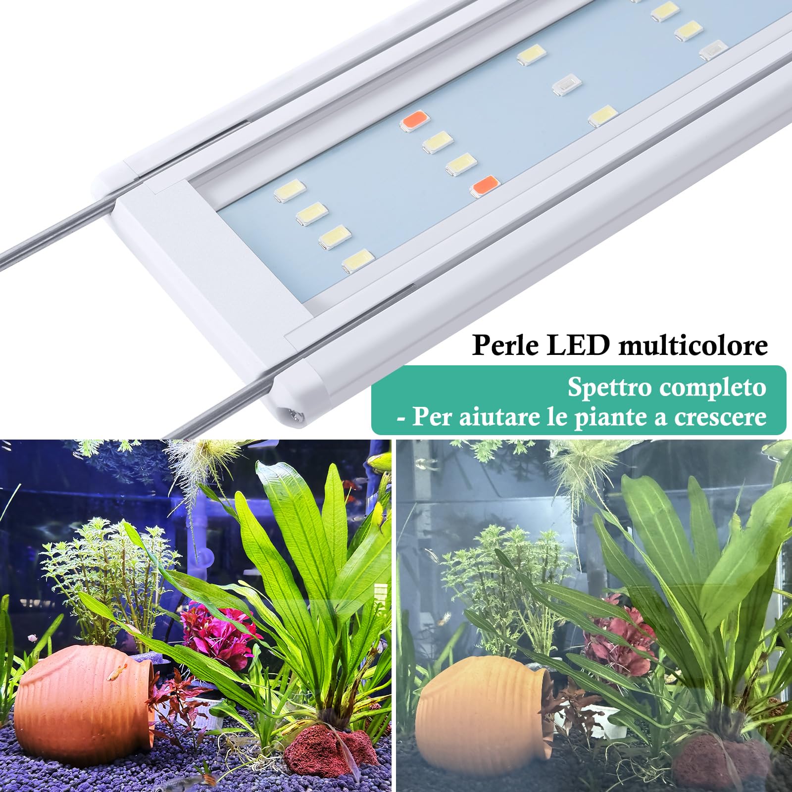 Illuminazione LED per Acquario con Timer, Lampada per Piante Acquatiche a Spettro Completo, Classica Luce per Acquario con LED RGB, con Staffe Regolabili Stabili (30-50cm)