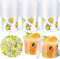 Vista 14 de PerKoop 20 cubos de helado de 32 onzas con tapas y asas, cubos transparentes de ron de cóctel con calcomanías, tina transparente de plástico