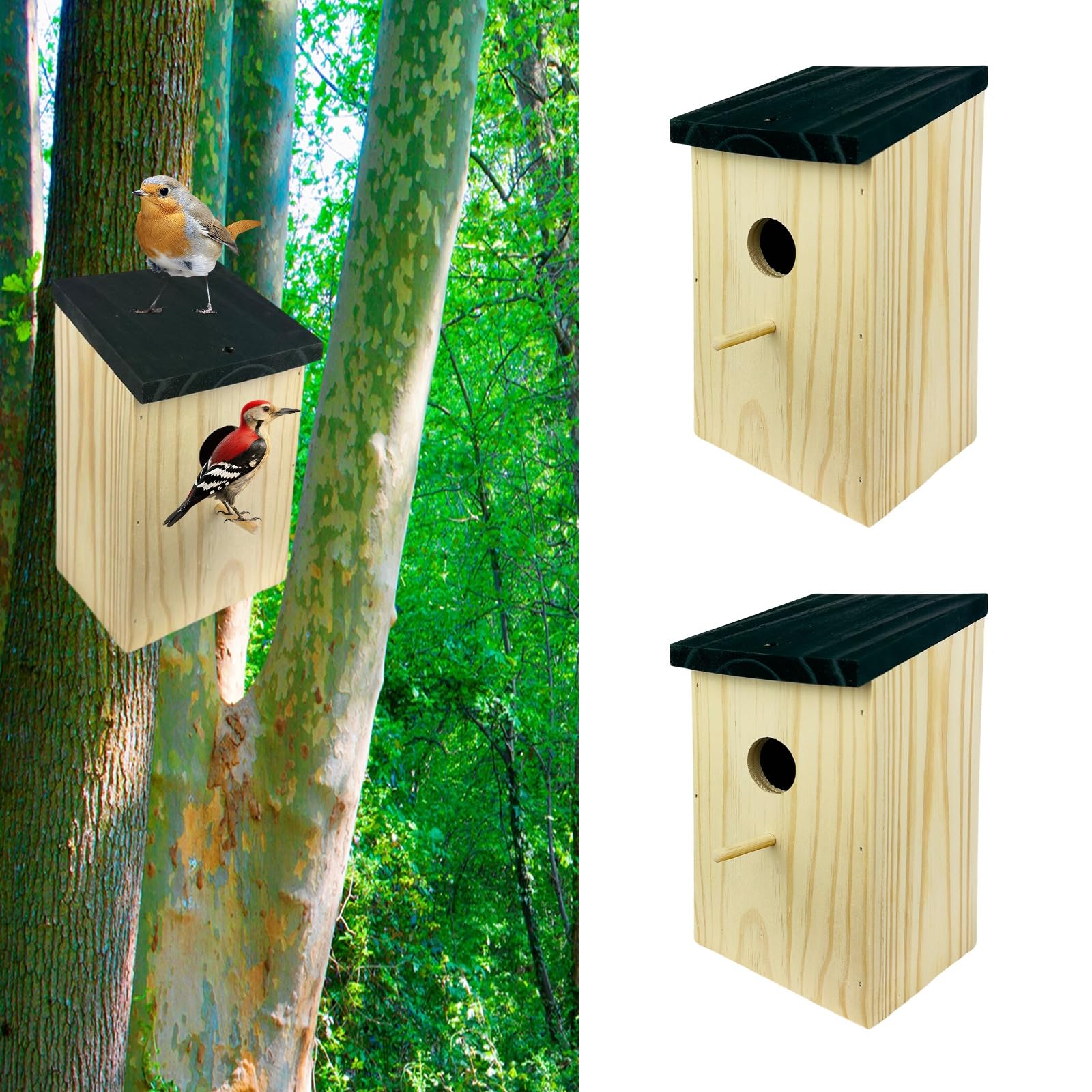 ADEPTNA 2 Pack Wooden Bird Nesting Box - Eco-Friendly, Weatherproof Birdhouse for Small Wild Birds like Blue Tits, Robins, Sparrows, and Great Tits Durable Bird House for Garden